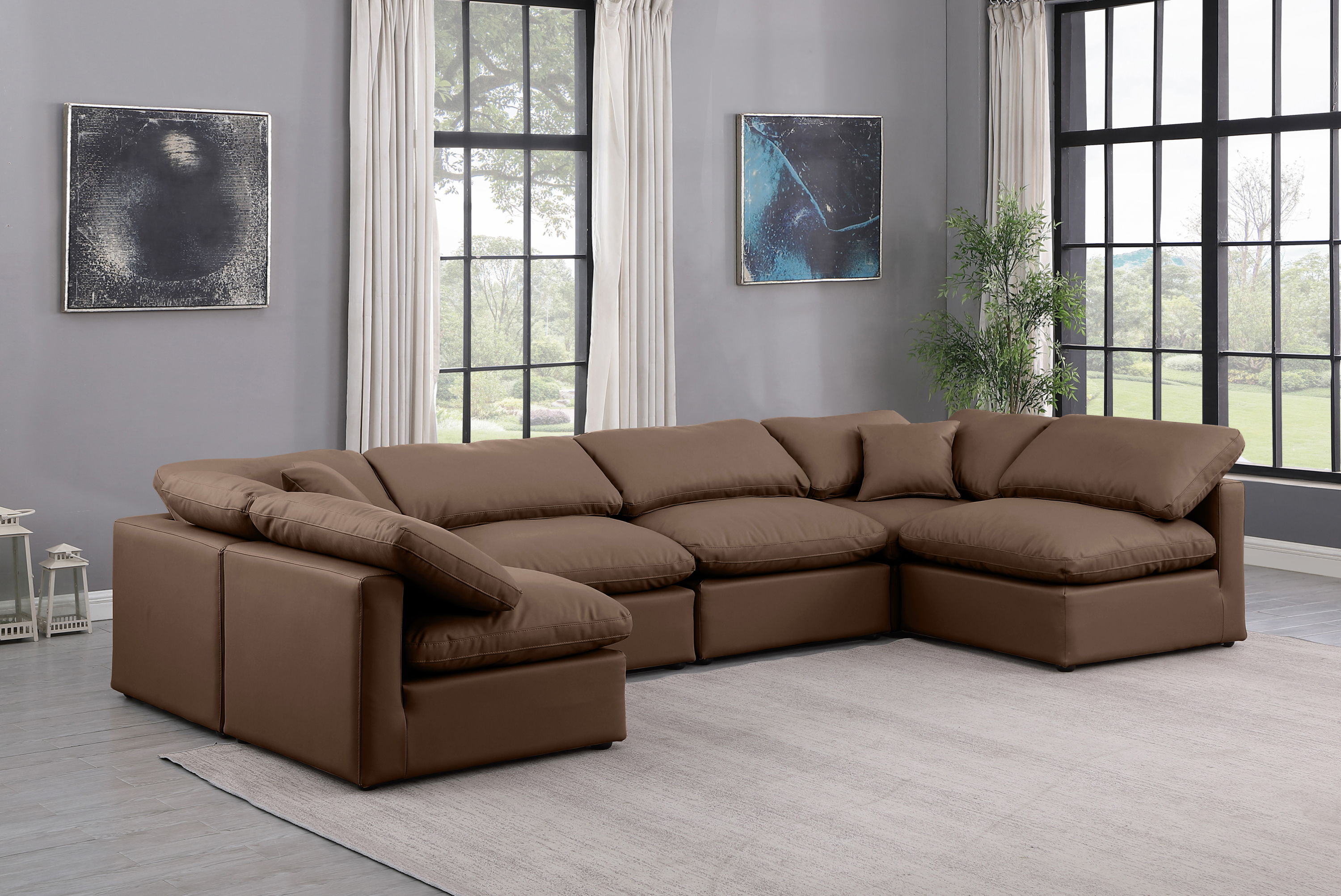 Indulge - Faux Leather 6 Piece Modular U-Shaped Sectional - Brown