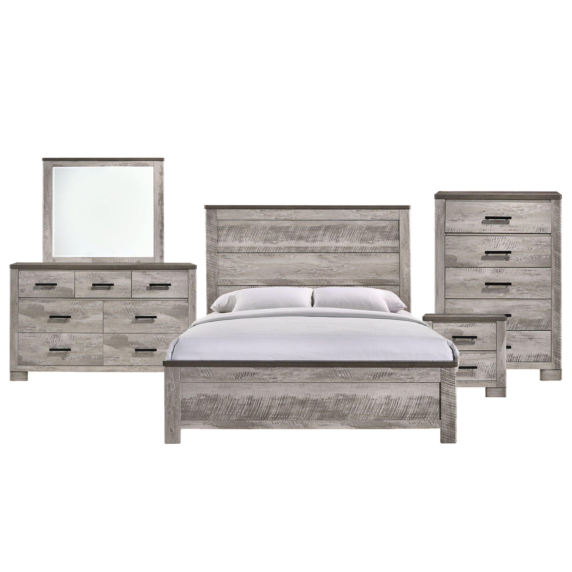 Millers Cove - King Panel 5 Piece Bedroom Set - Distressed Gray