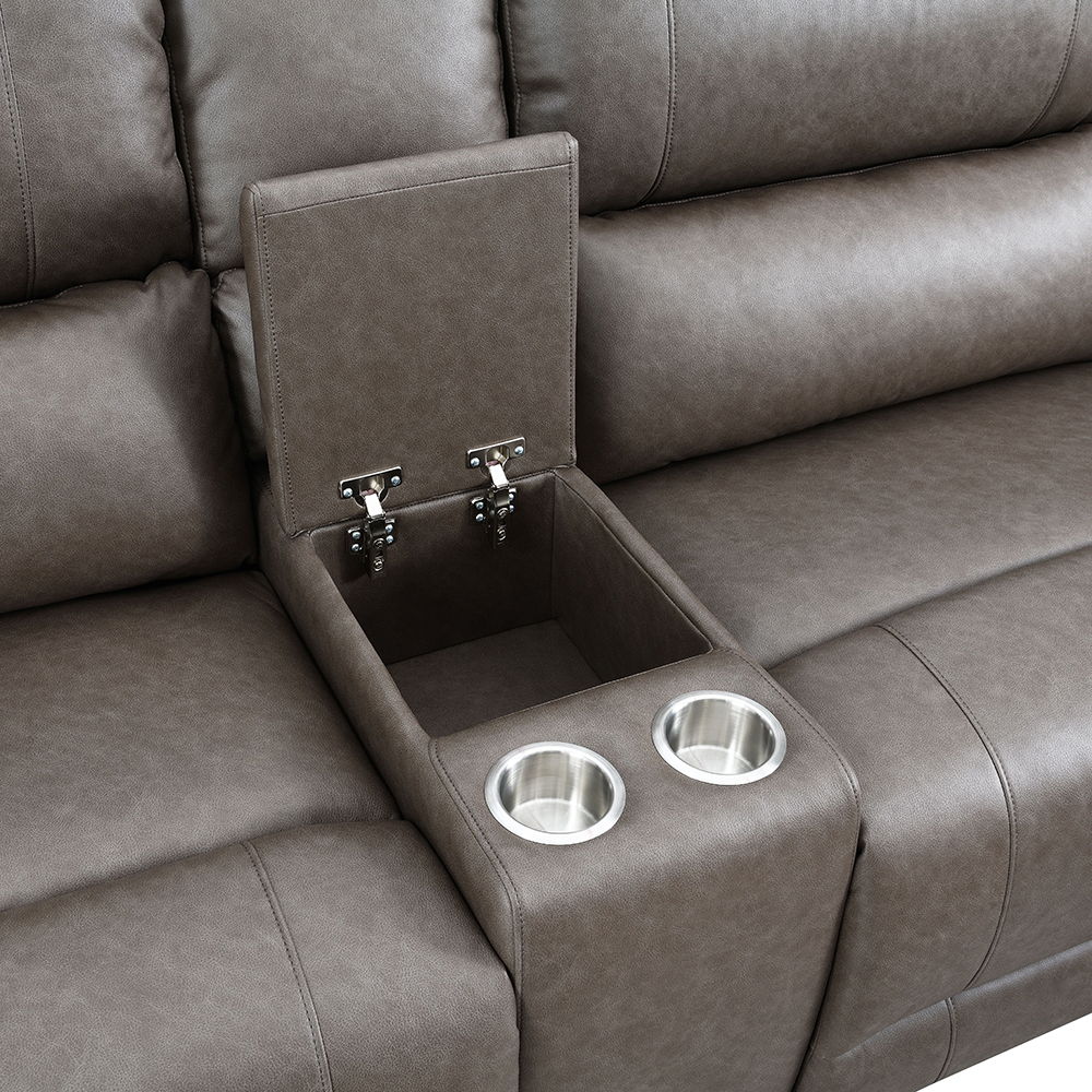 Kantu - Motion Sectional Sofa - Brown Synthetic Leather, dark gray, view 4