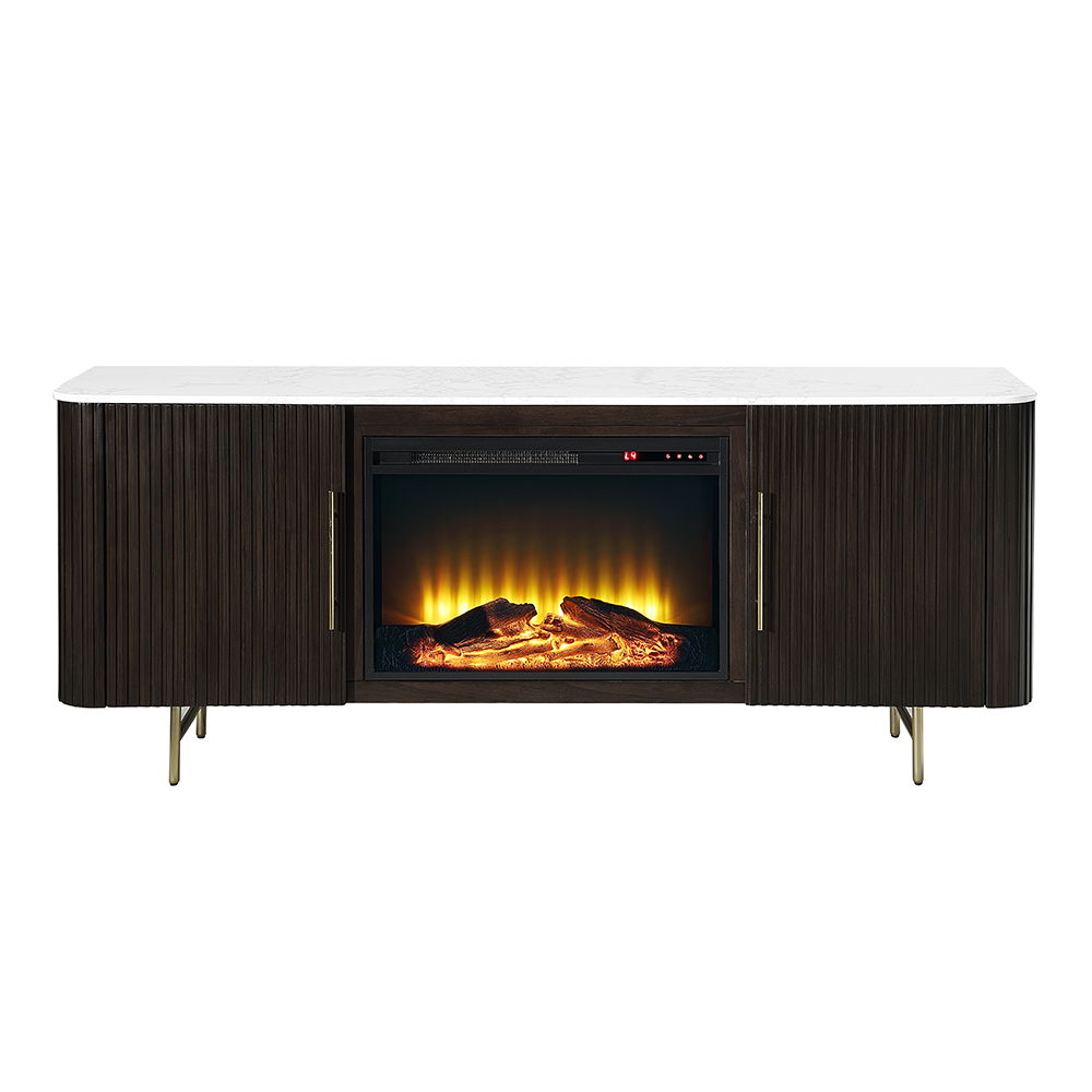 Clayten - Server With Marble Top & Fireplace - White & Espresso, dark brown, view 8