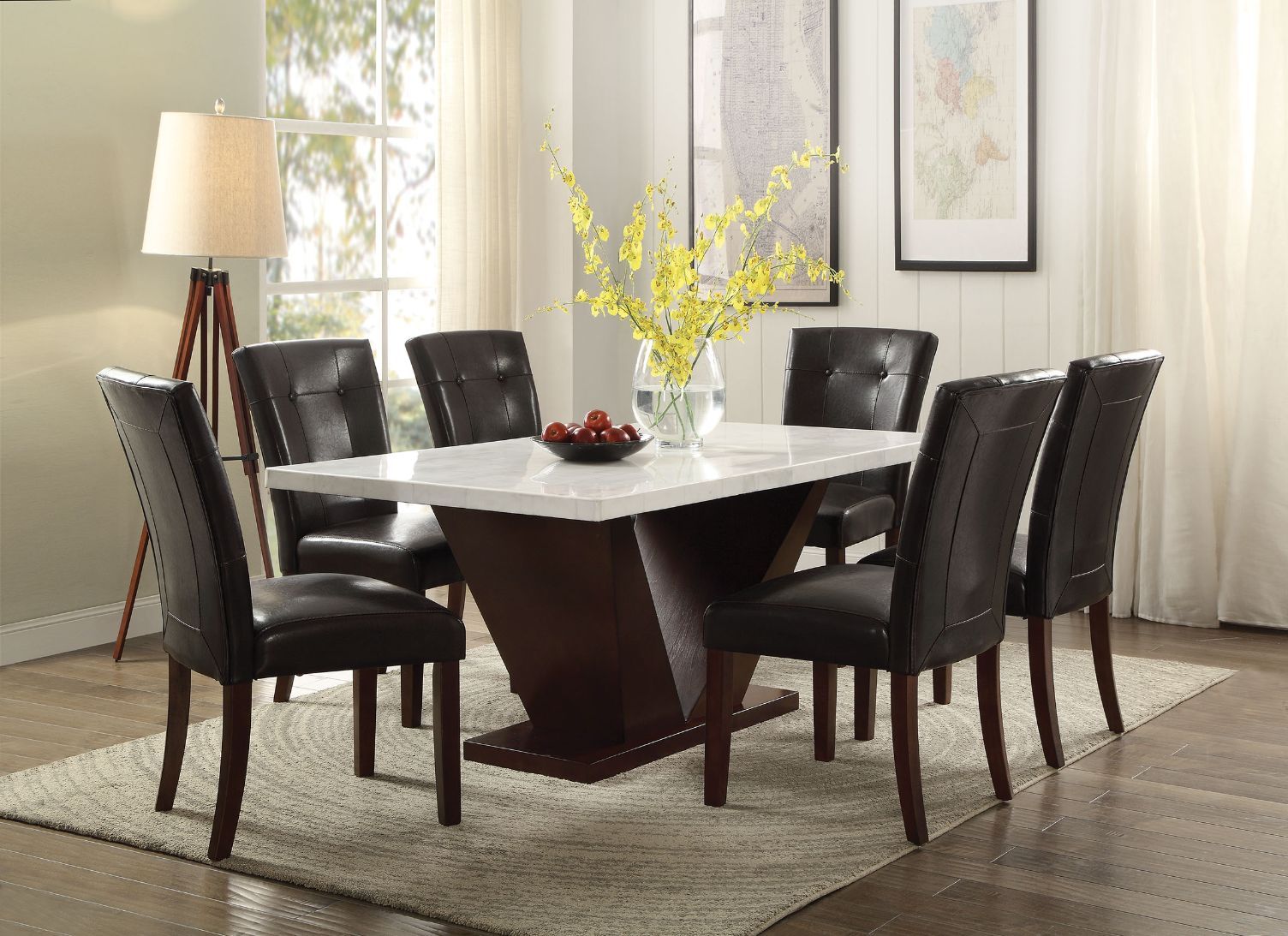Forbes - Dining Table With Marble Top - White Marble Top & Walnut, white