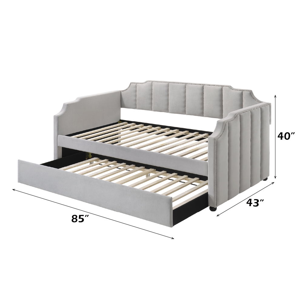 Peridot - Twin Daybed With Trundle - Dove Gray Velvet, light gray, view 4