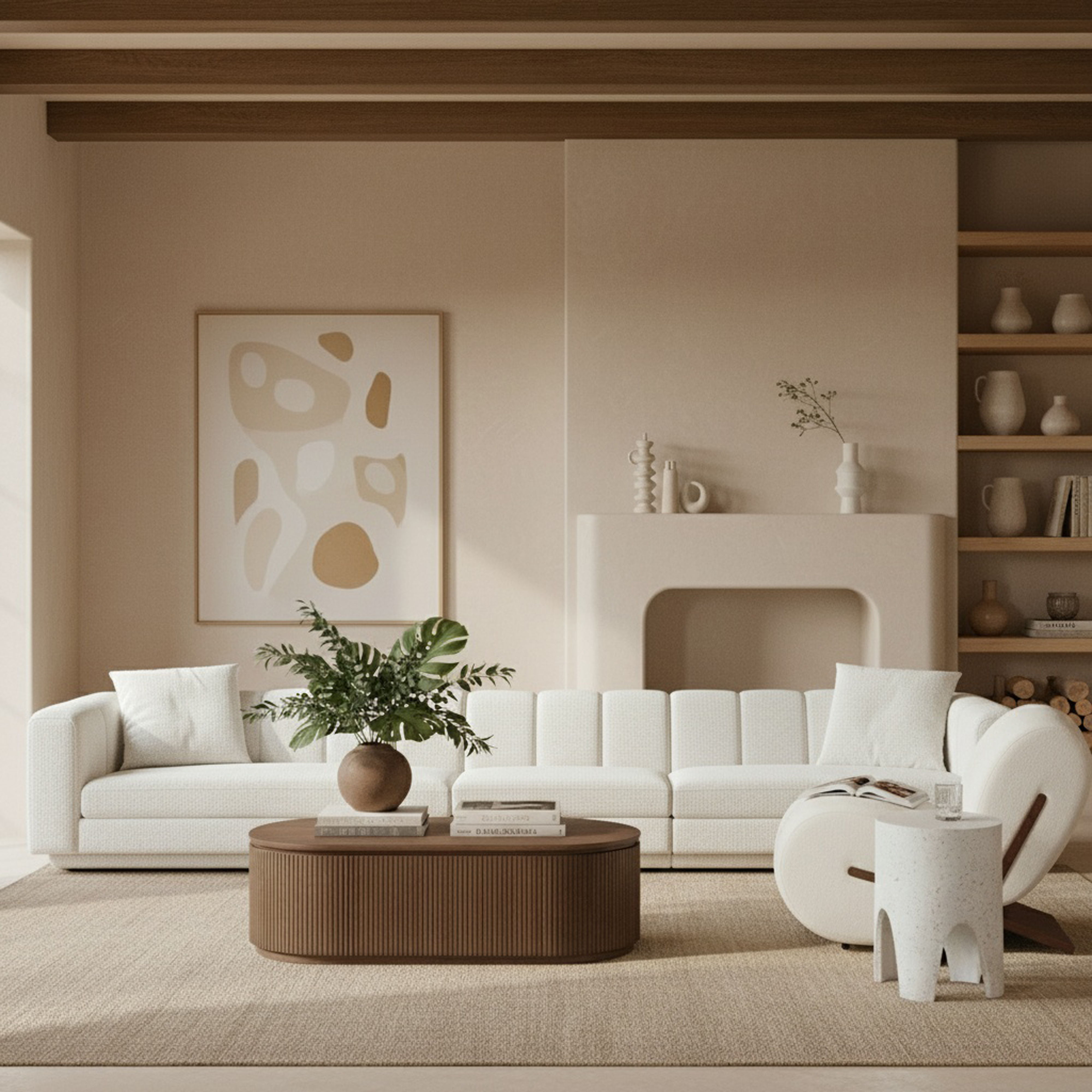 Modari - Fabric Upholstered 3 Piece Modular Sofa - Cream