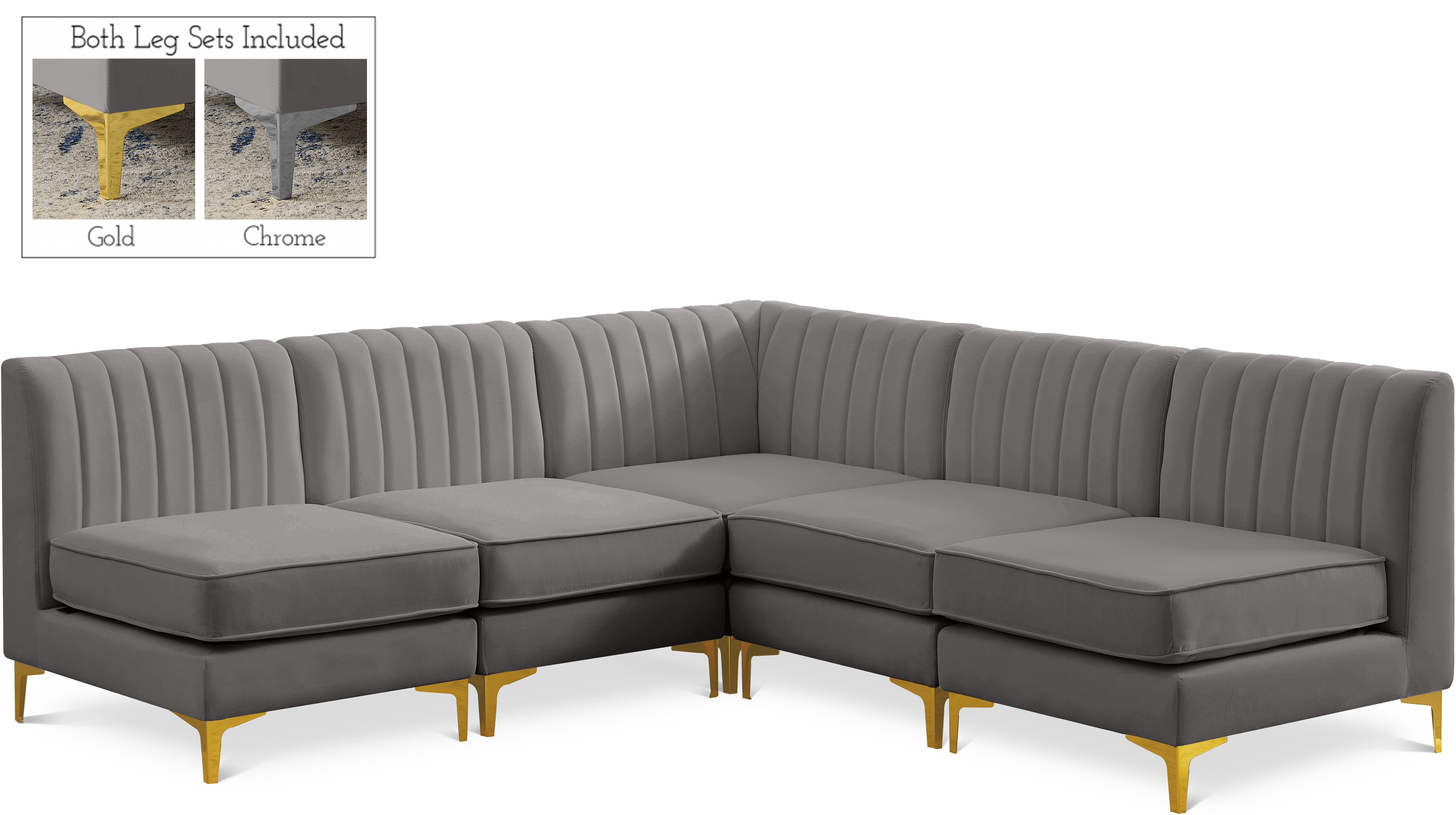 Alina - 5 Piece Modular Armless Sectional - Gray