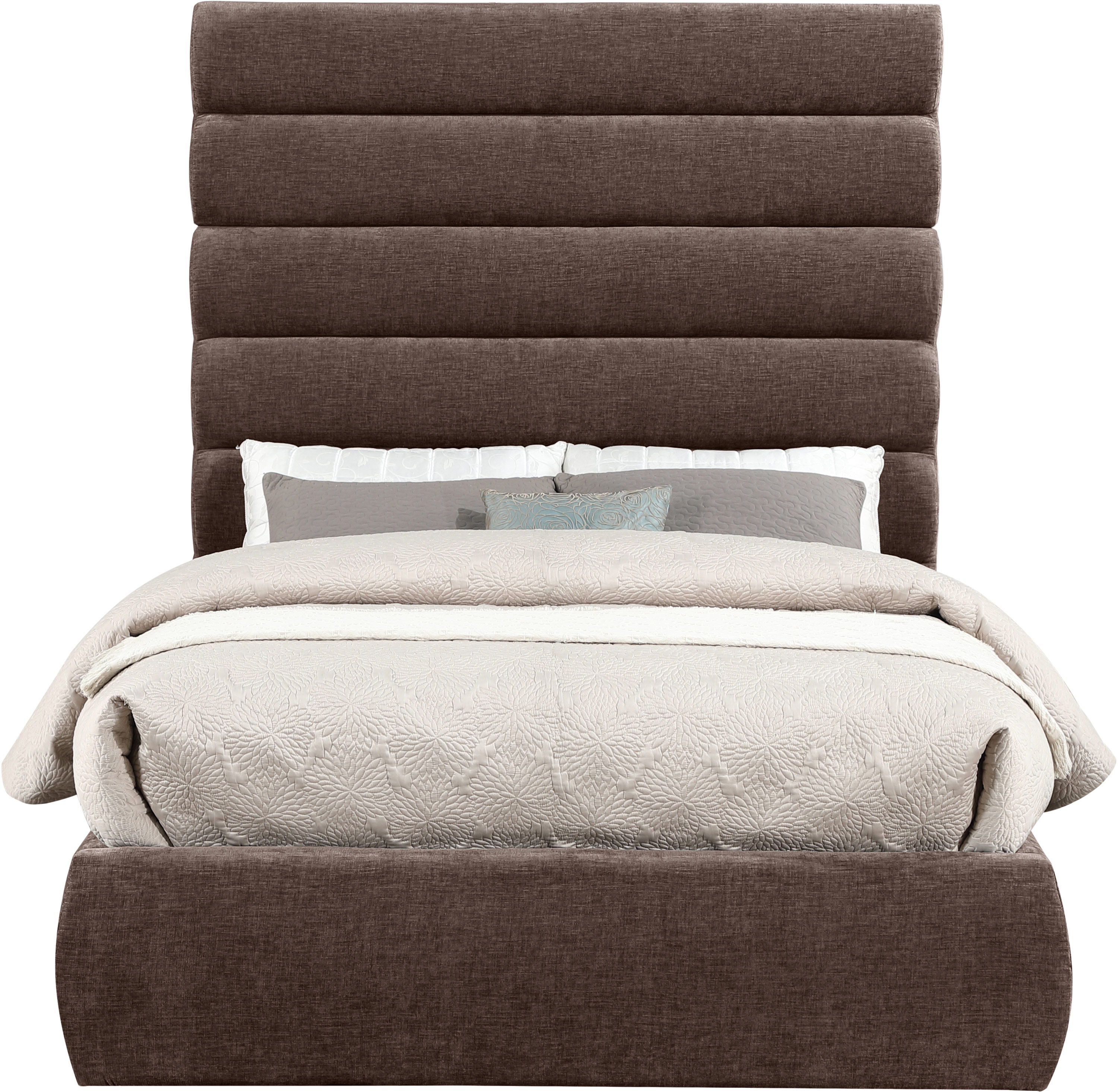 Adam - Chenille Fabric Full Bed With 70.5" Headboard - Brown