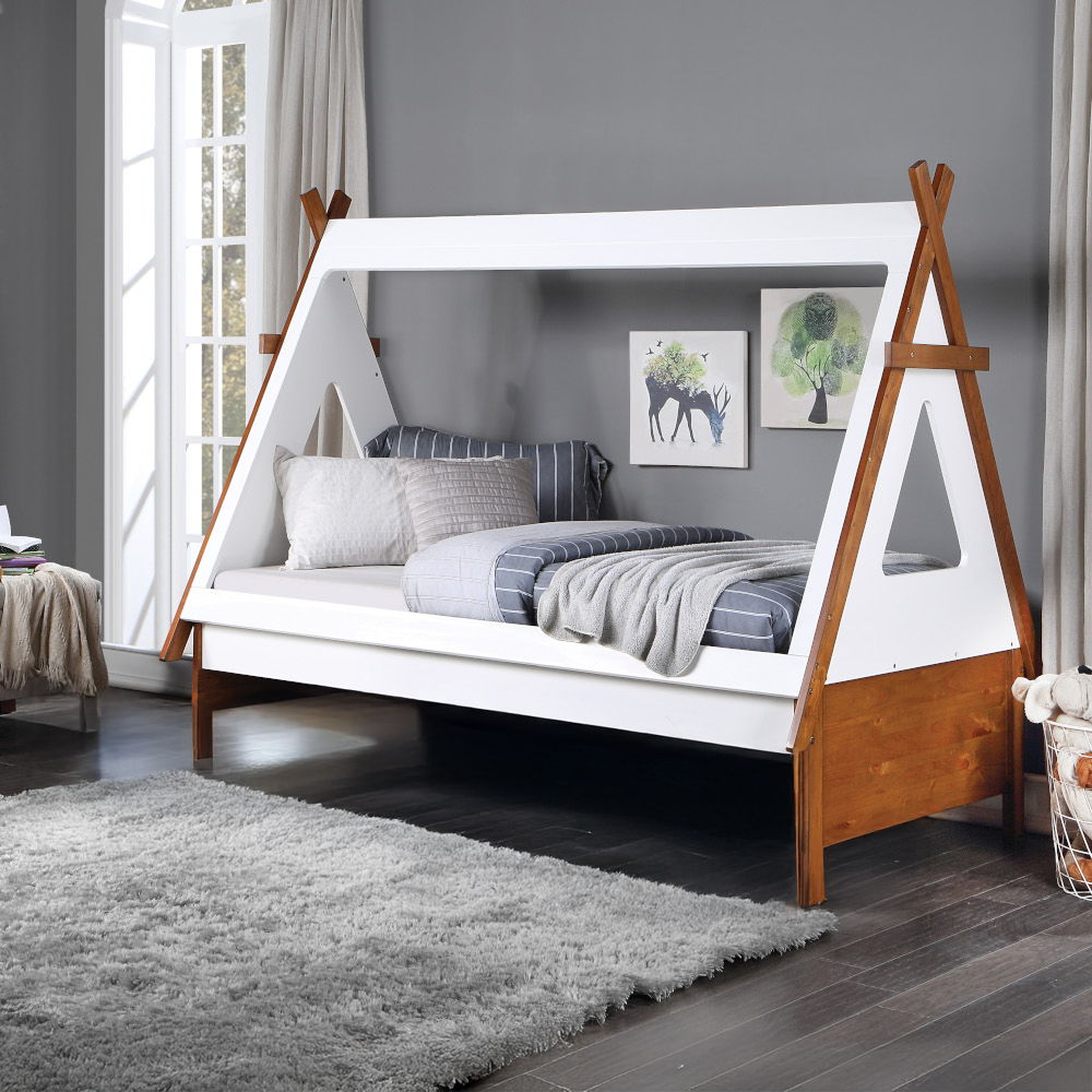 Loreen - Twin Bed - Oak & White, white