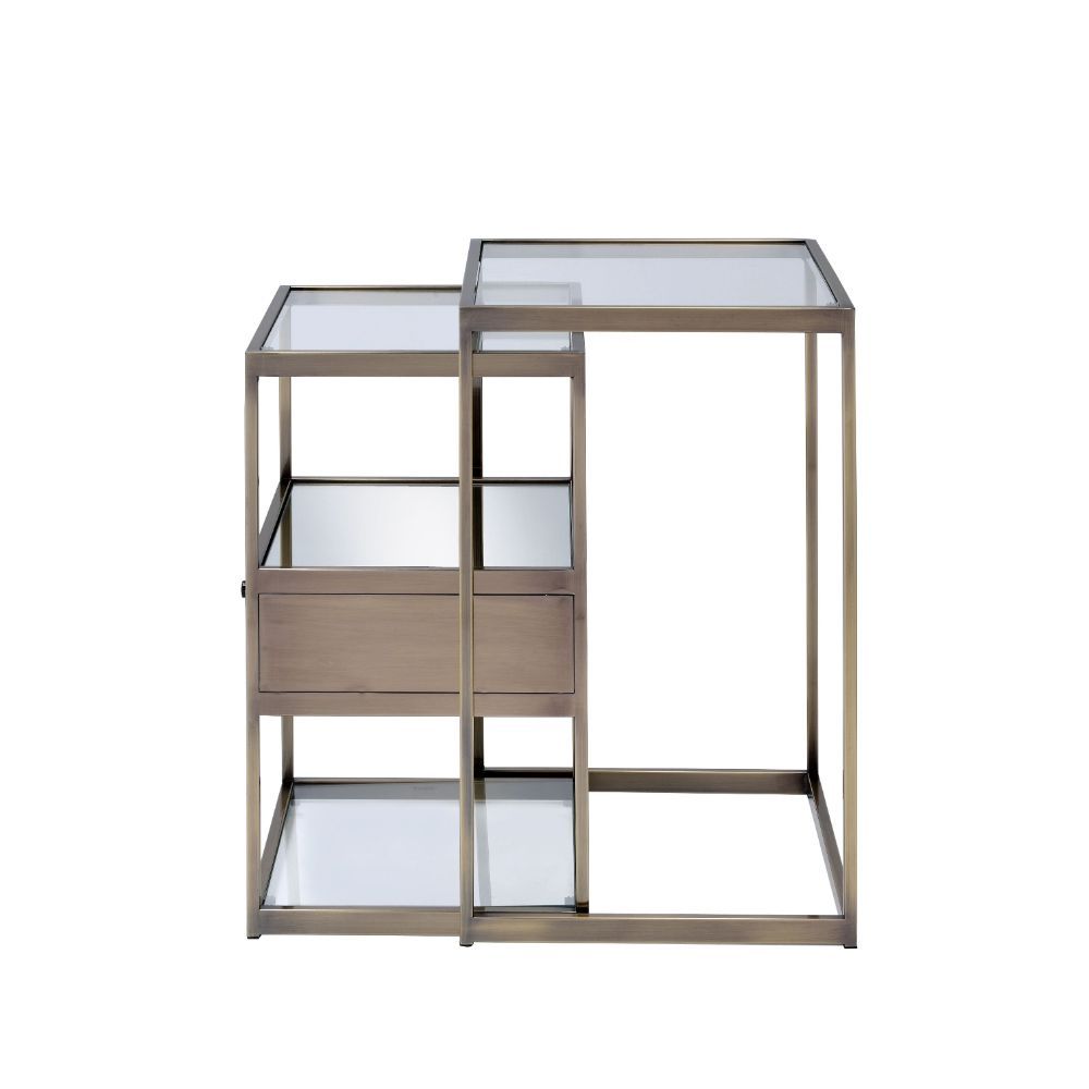 Enca - Nesting Table Set - Clear Glass & Antique Brass, light brown, view 2