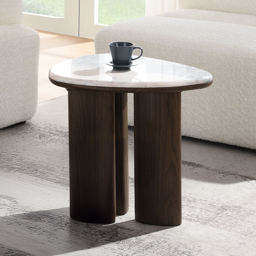 Hanale - End Table With Marble Top - Natural / Brown, beige
