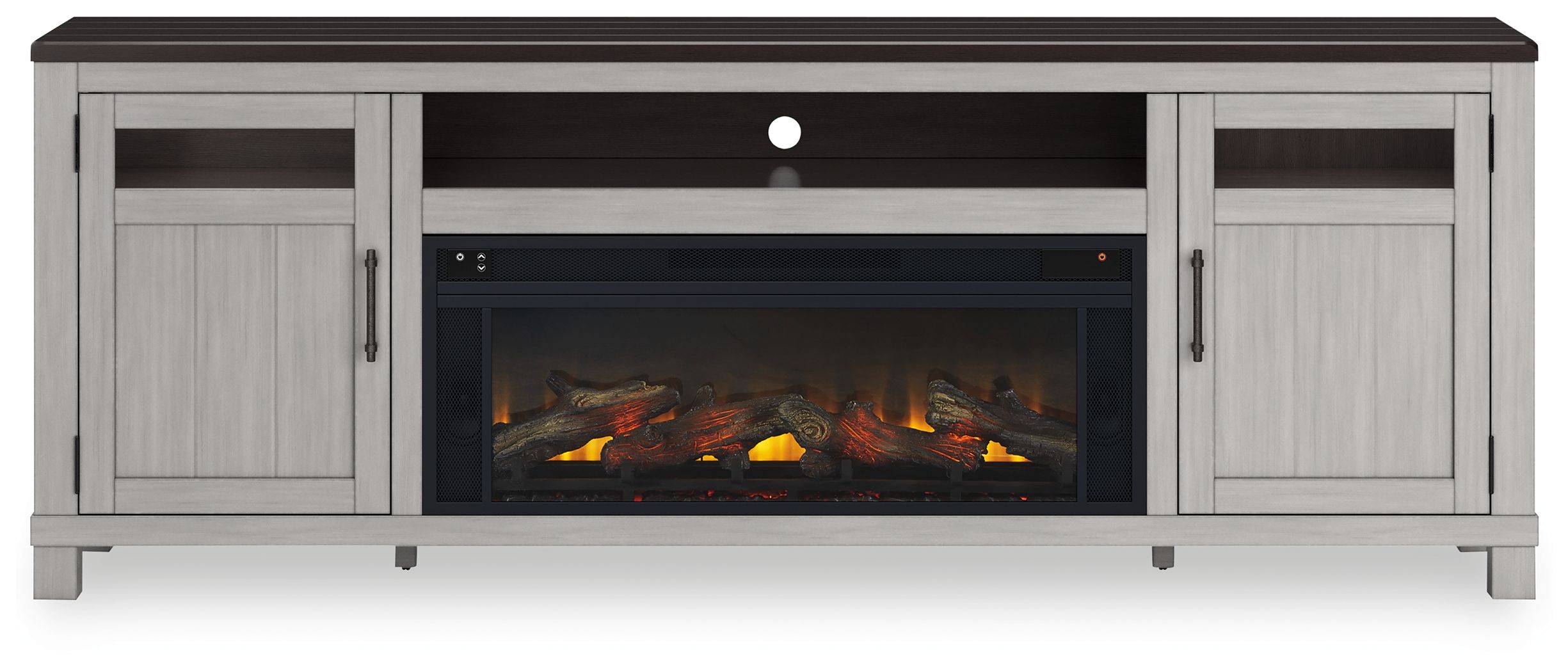 Ashley Furniture Darborn - 88" TV Stand With Electric Infrared Fireplace Insert - Gray / Brown - Image 3