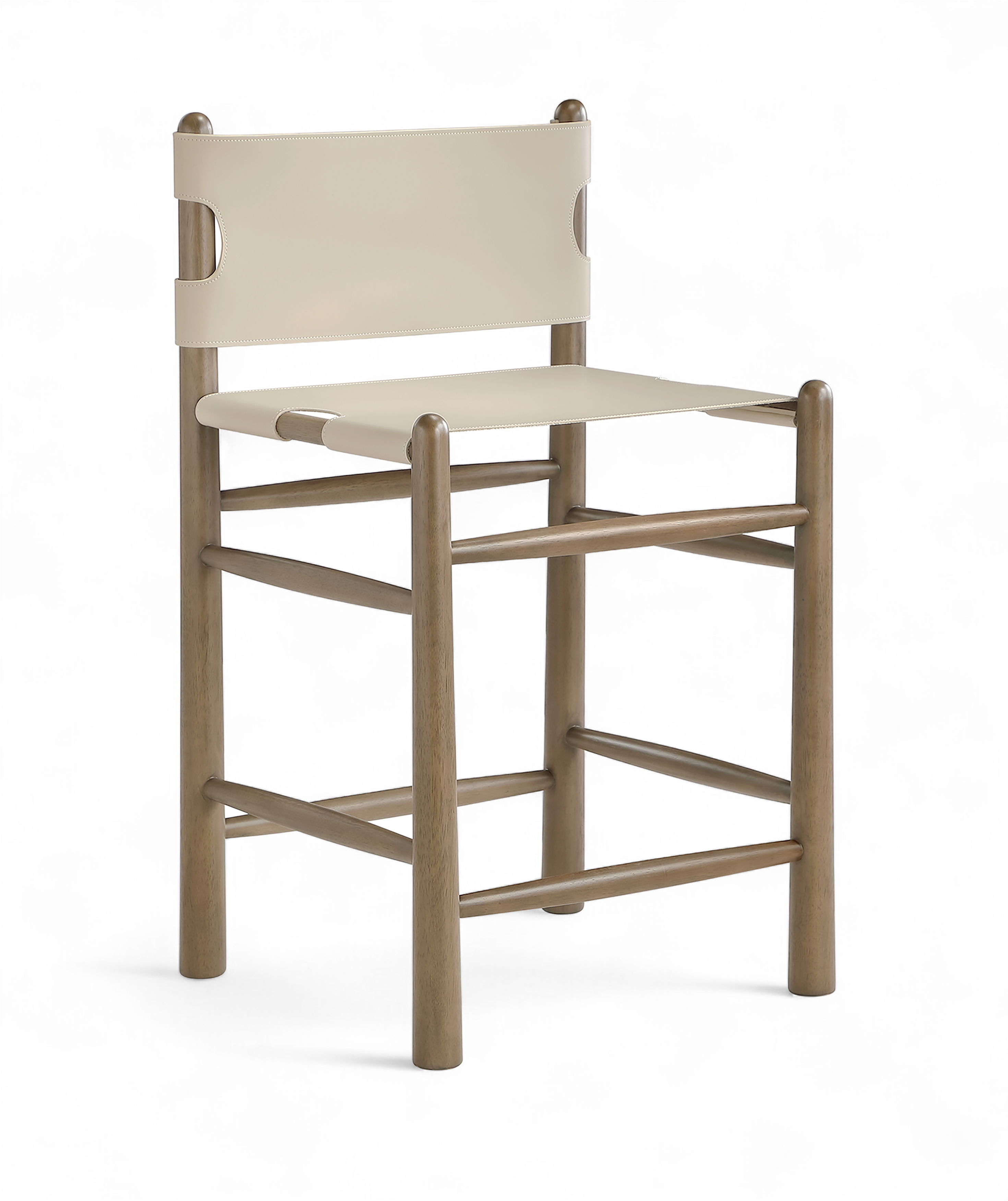 Santos - Vegan Leather Upholstered Counter Stool - Beige / Stained Brown