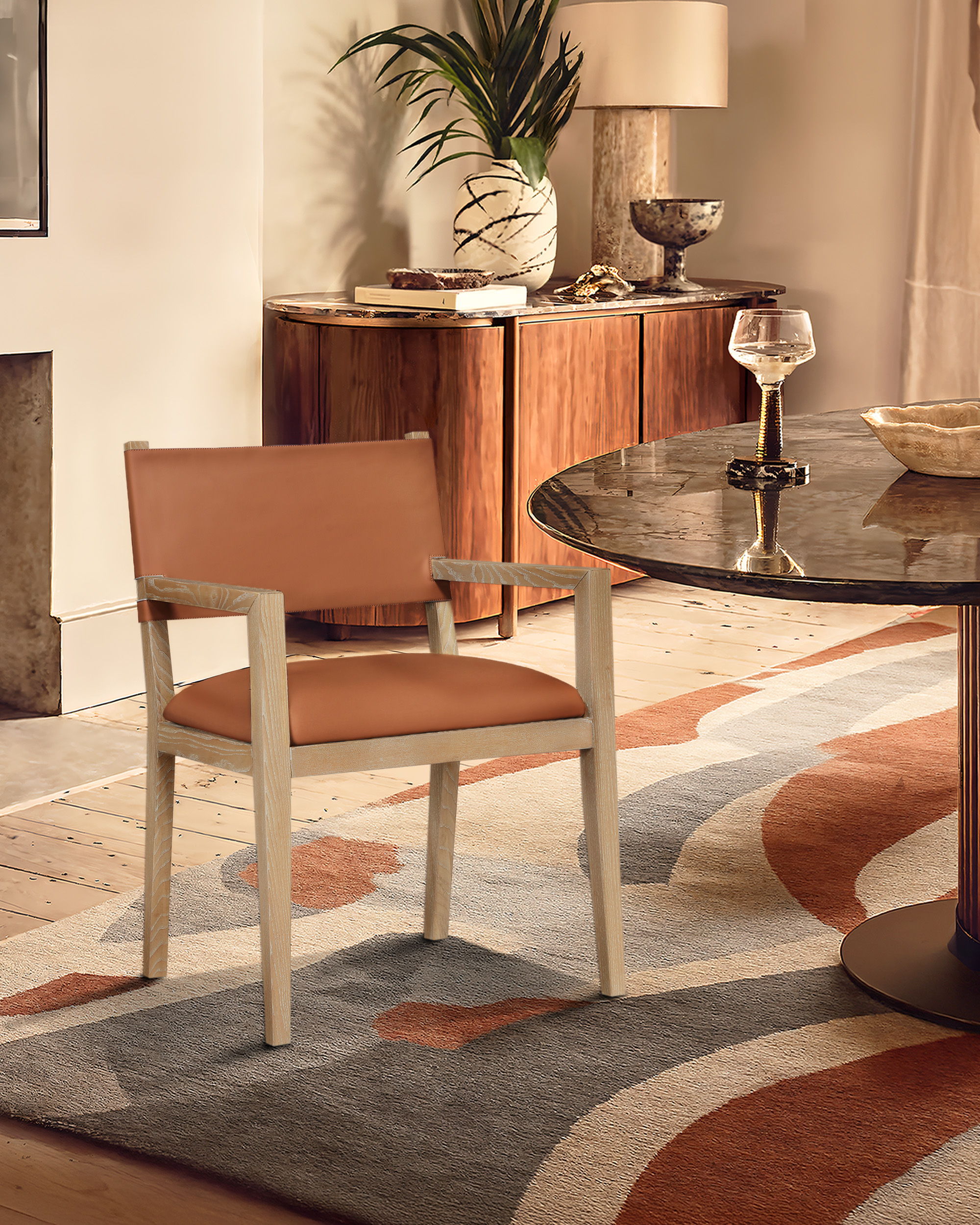 Avon - Vegan Leather Dining Arm Chair - Cognac