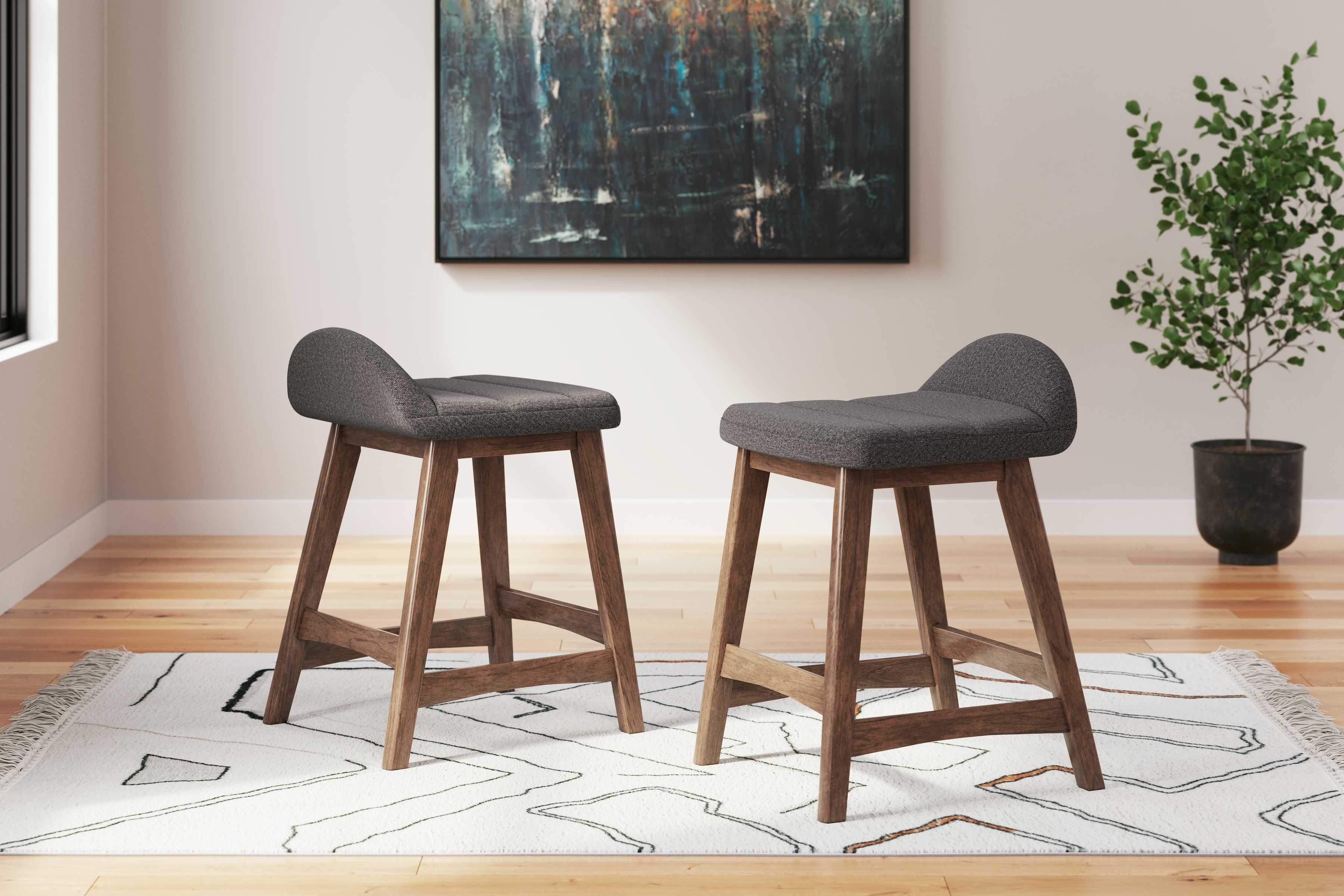 Ashley Lyncott Upholstered Barstool (2/CN) - Charcoal/Brown