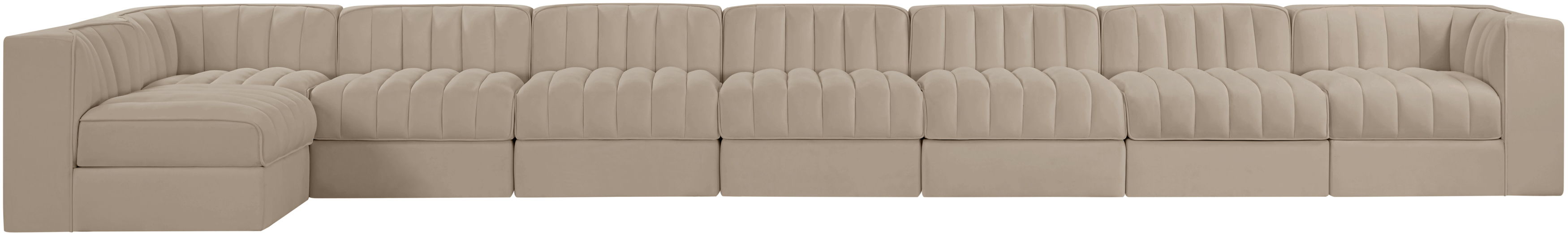 Rummi - Velvet Performance Fabric Upholstered 8 Piece Modular Sectional, L-Shaped (Right) - Beige