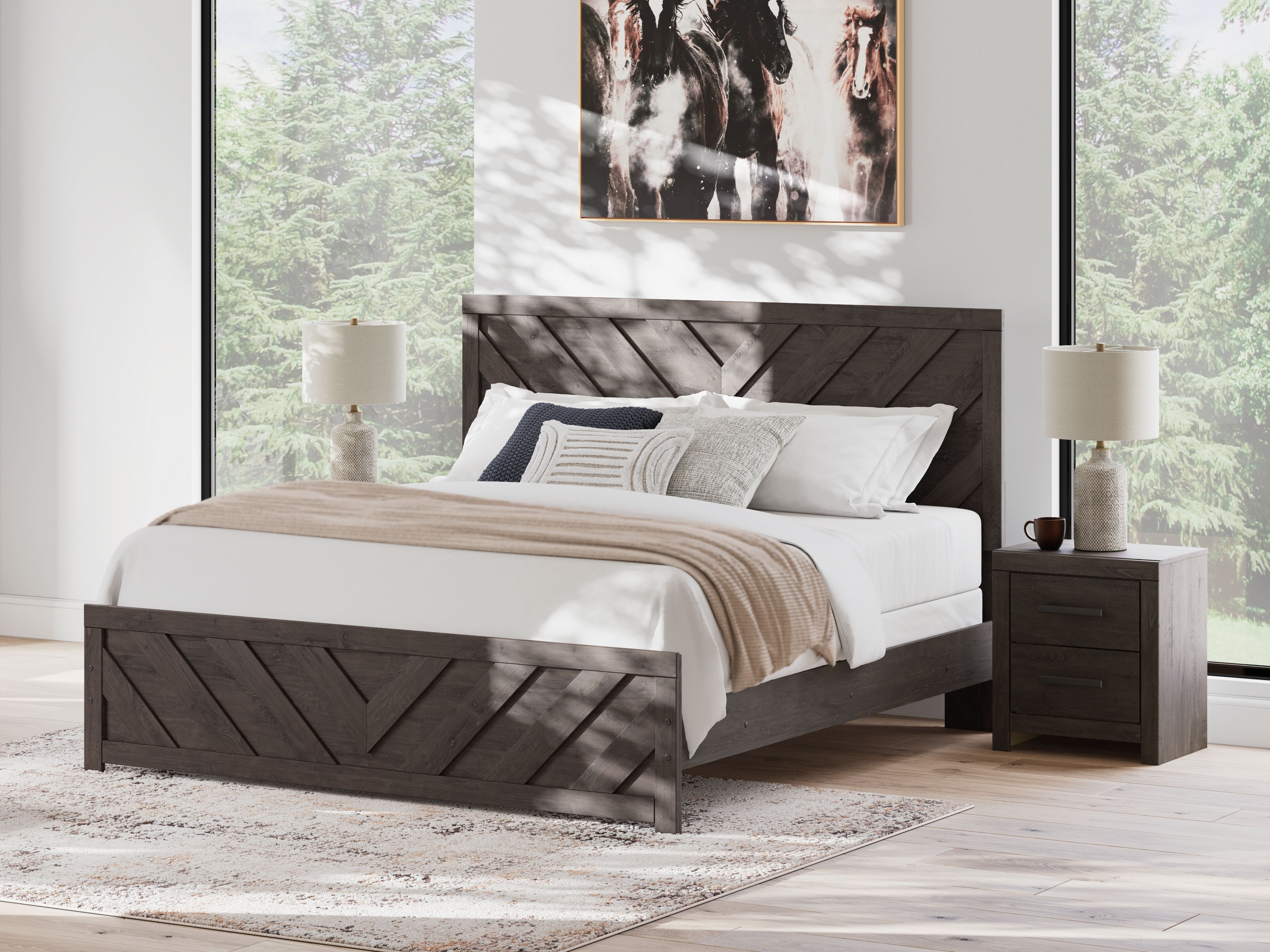 Ashley Furniture Prendonea - 5 Pc. - Dresser, Mirror, Chest, King Panel Bed - Charcoal - Image 7