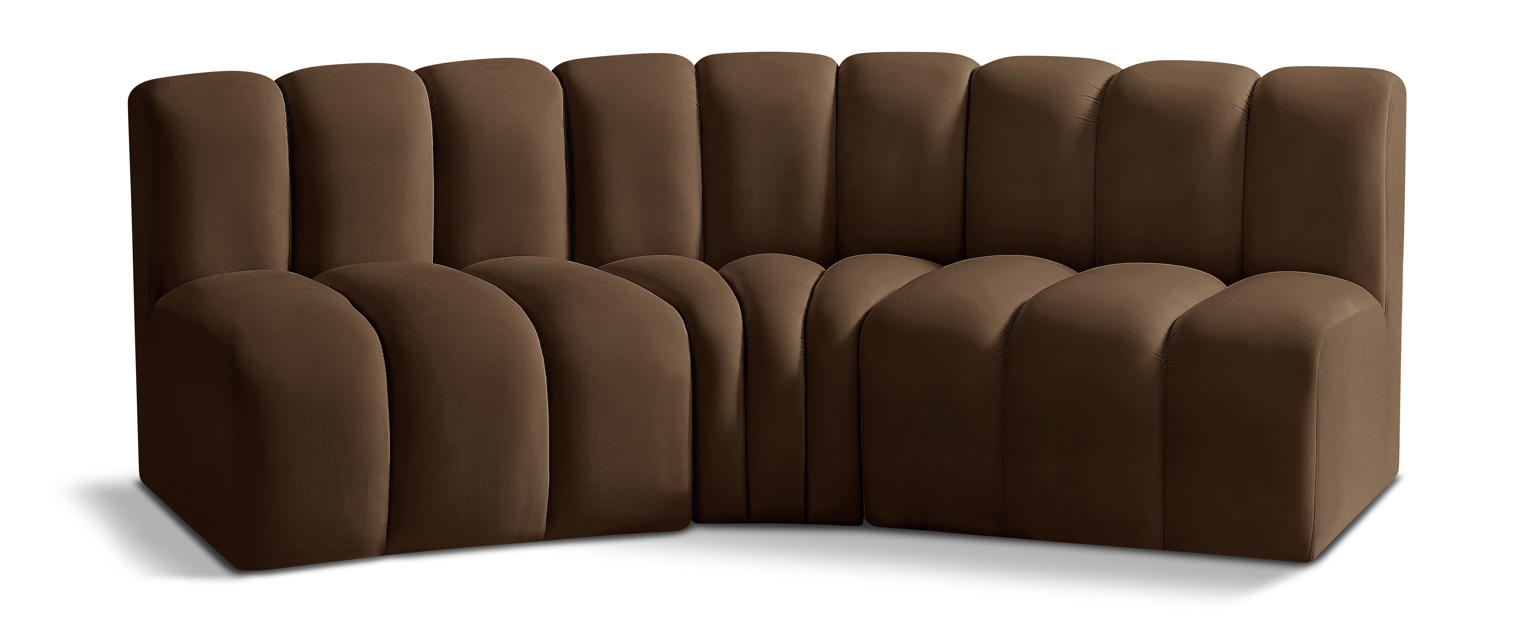Arc - Velvet 3 Piece Modular Corner Sofa - Brown