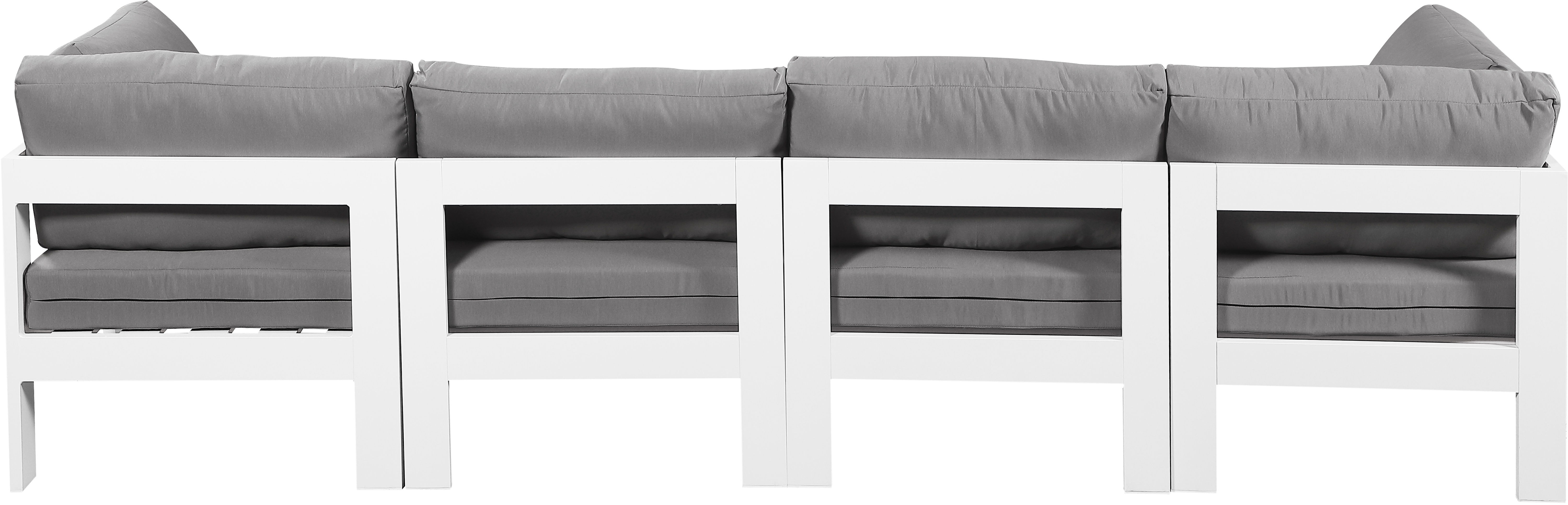 Nizuc - Outdoor Patio 4 Piece Modular Sofa With White Frame - Gray