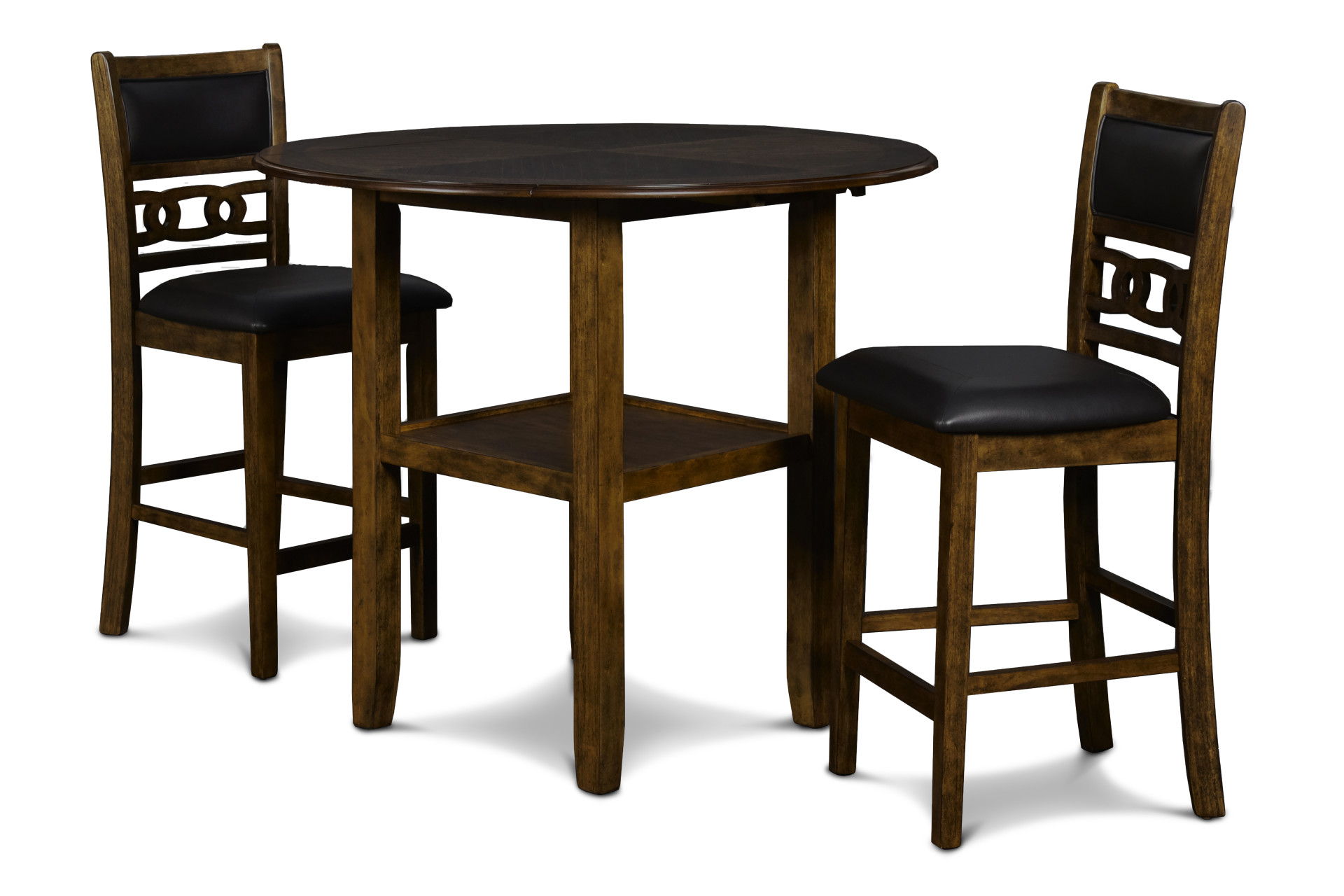 Gia - 3 Piece Dining Set (Counter Drop Leaf Table & 2 Chairs) Faux Leather - Brown