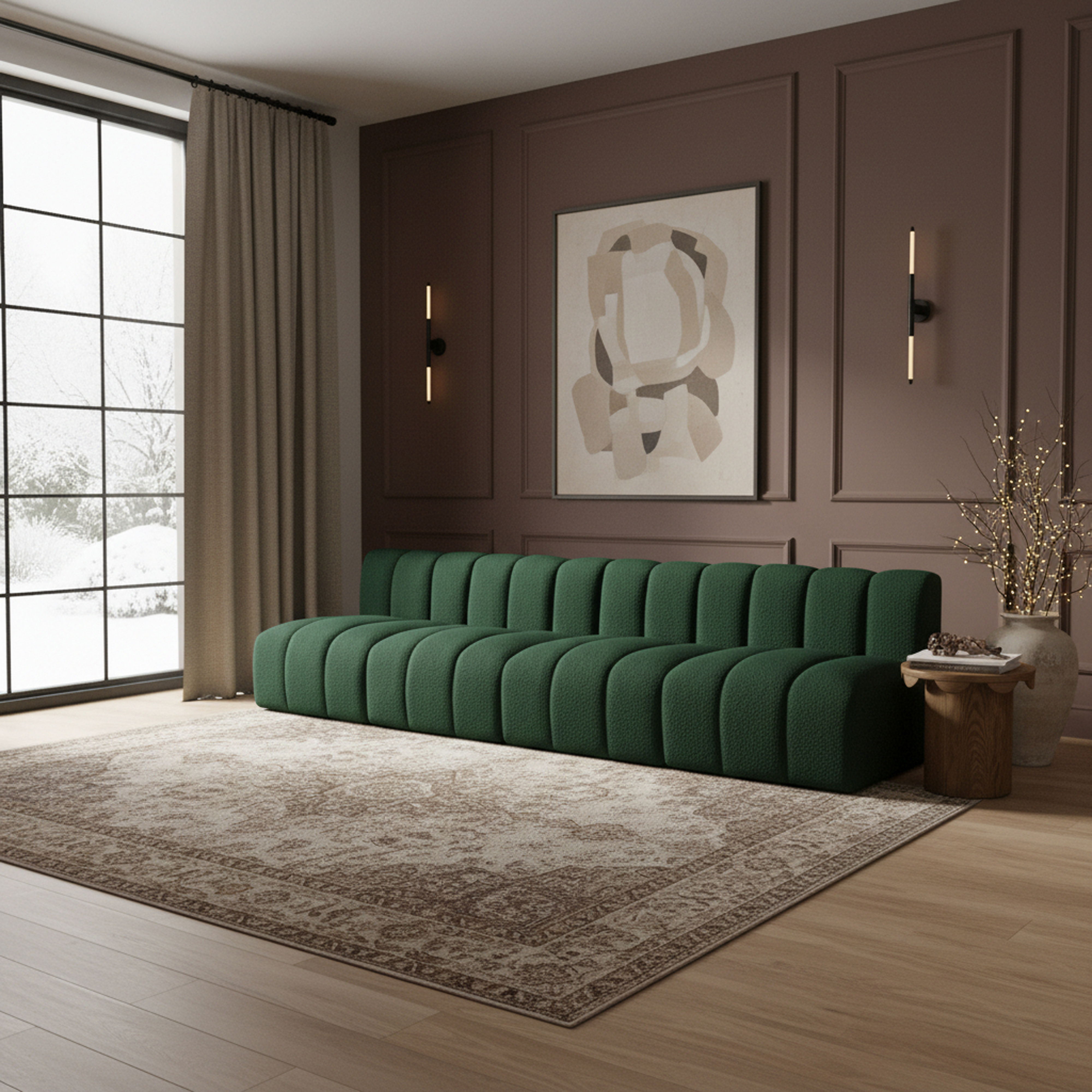 Arc - Boucle Fabric 4 Pieces Modular Sofa - Green
