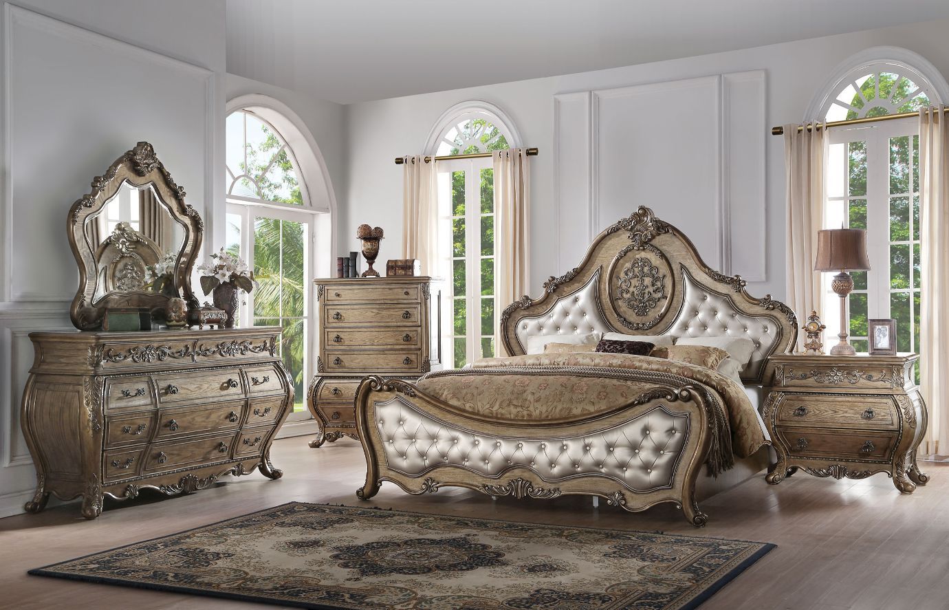 Ragenardus - Queen Bed - Synthetic Leather & Vintage Oak, dark brown