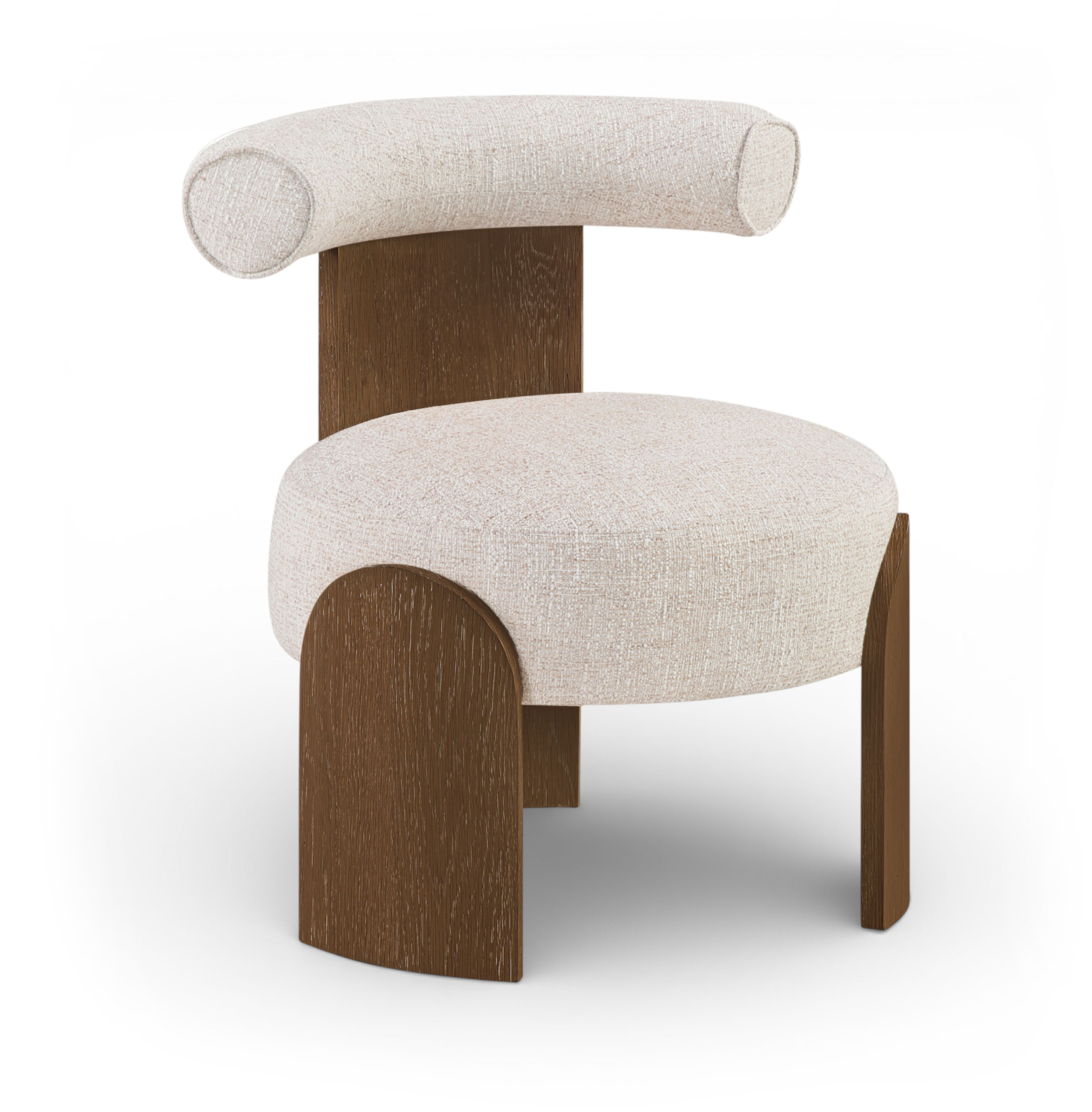 Calder - Linen Textured Fabric Upholstered Accent Chair - Beige / Painted Brown