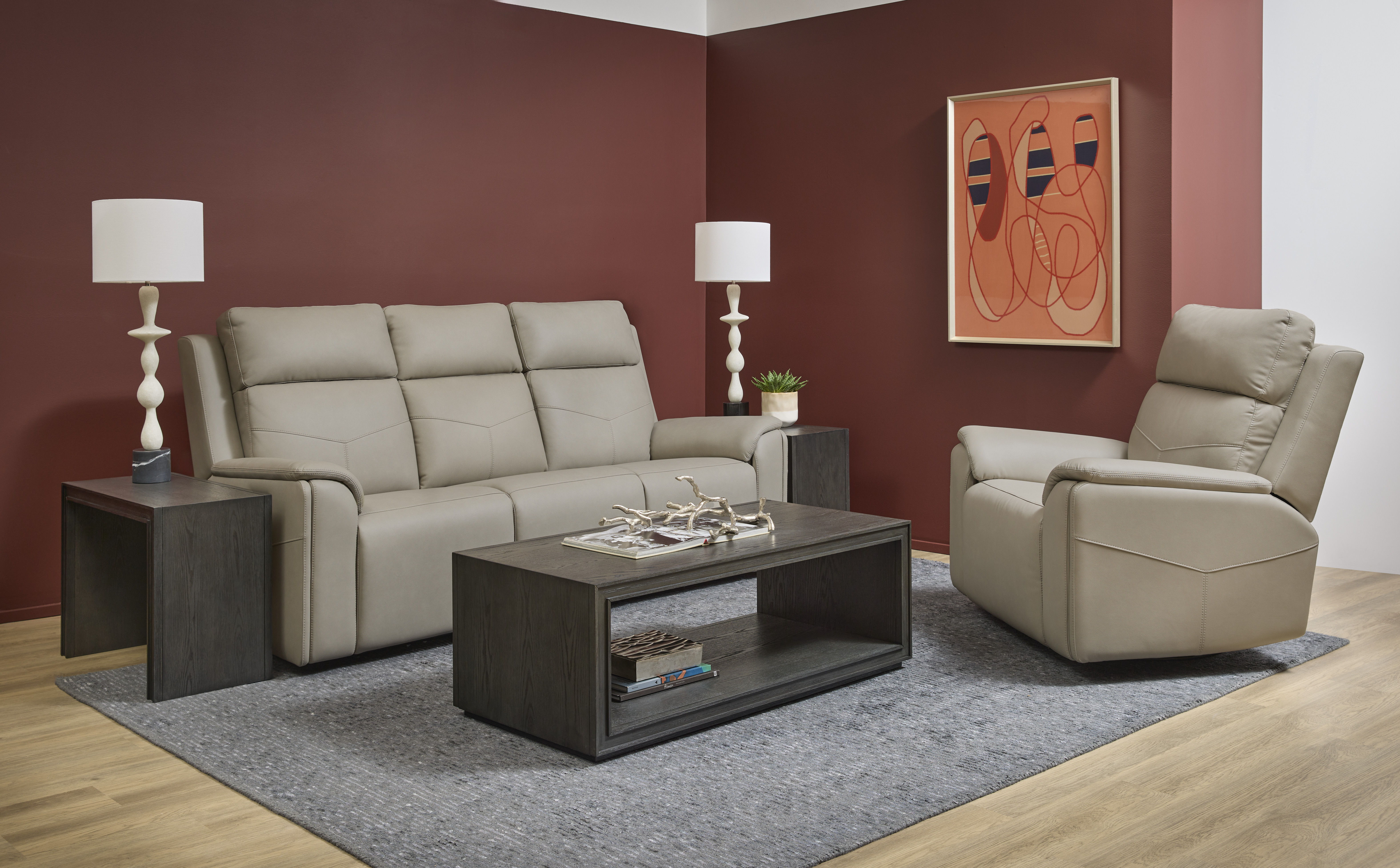 Vernon - Power Reclining Sofa With Console, Power Headrest, Lumbar, Heat & Massage - Beige, light gray