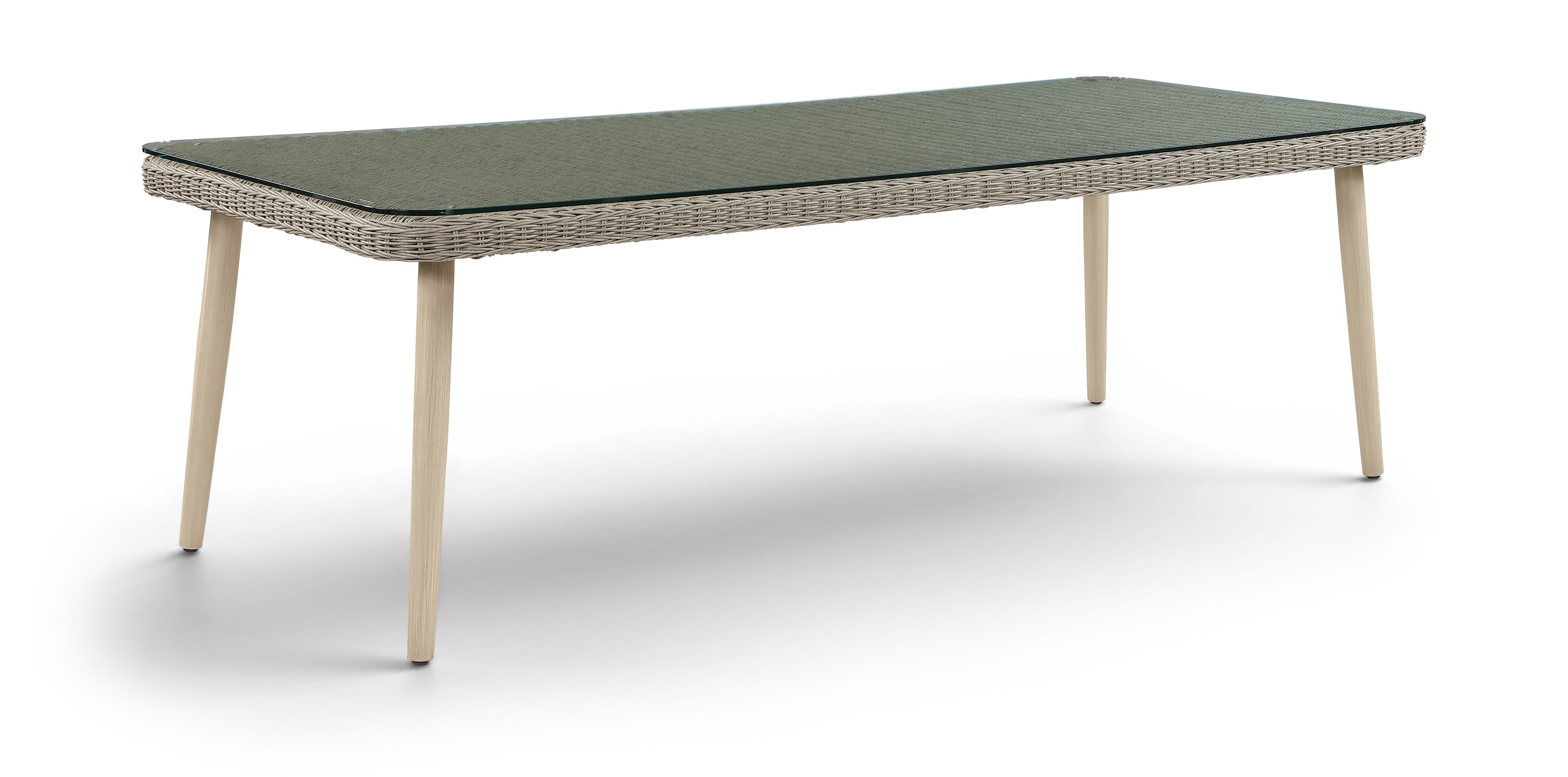 Seacrest - 96" Tempered Glass Top And Wicker Outdoor Patio Dining Table - Taupe