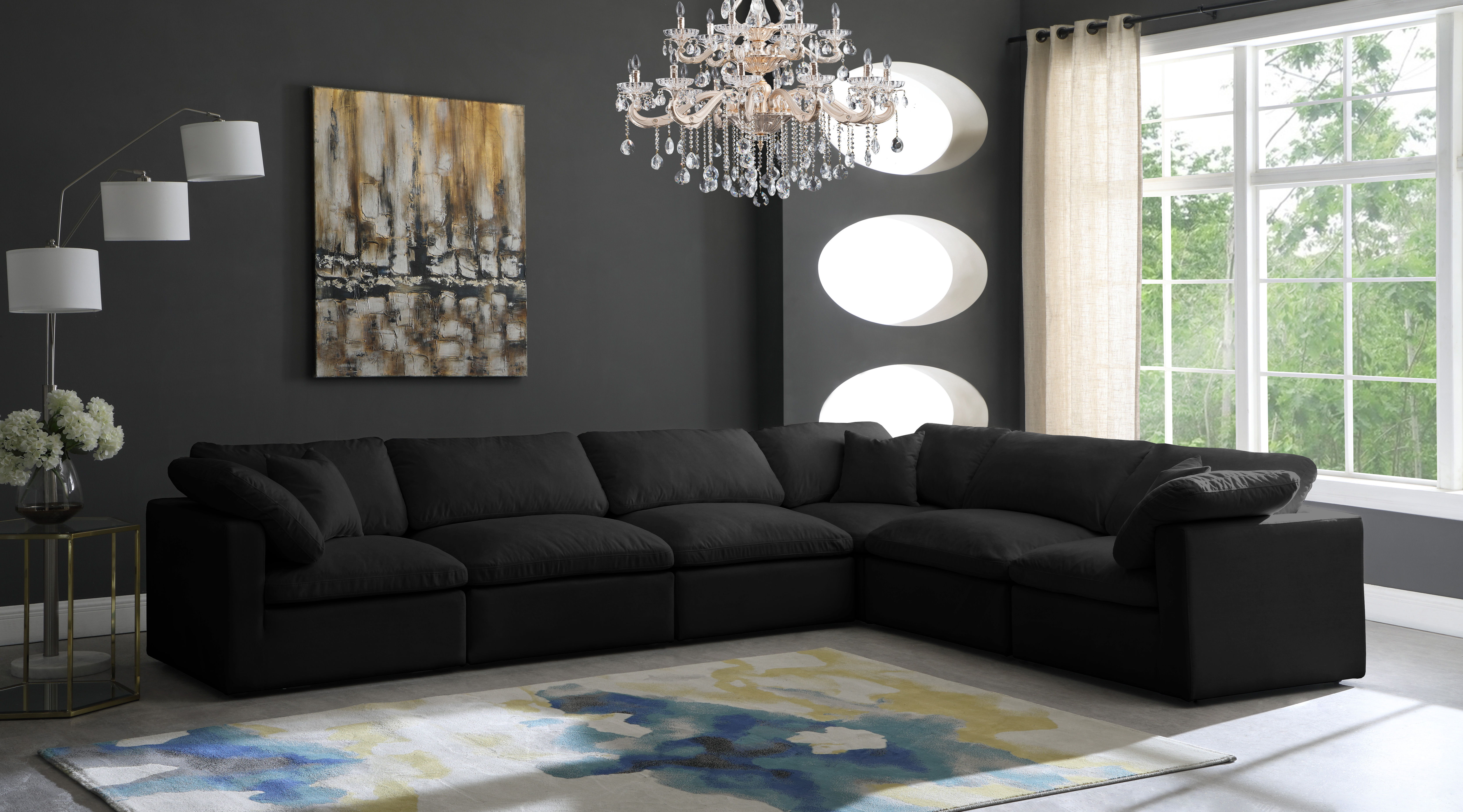 Plush - 6 Piece Modular Corner Sectional - Black