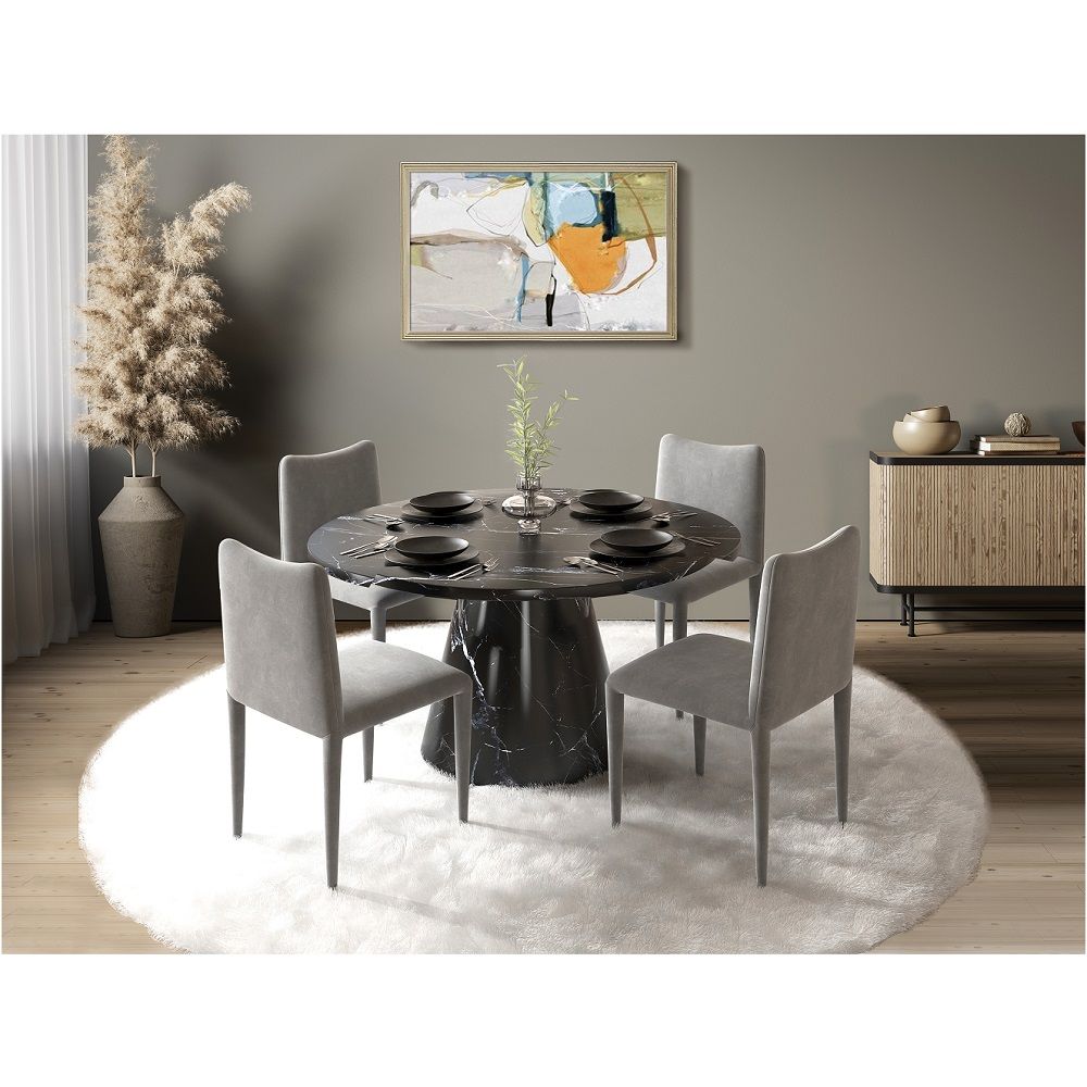 Hollis - Dining Table With Engineered Stone Top - Engineered Stone, black, view 4