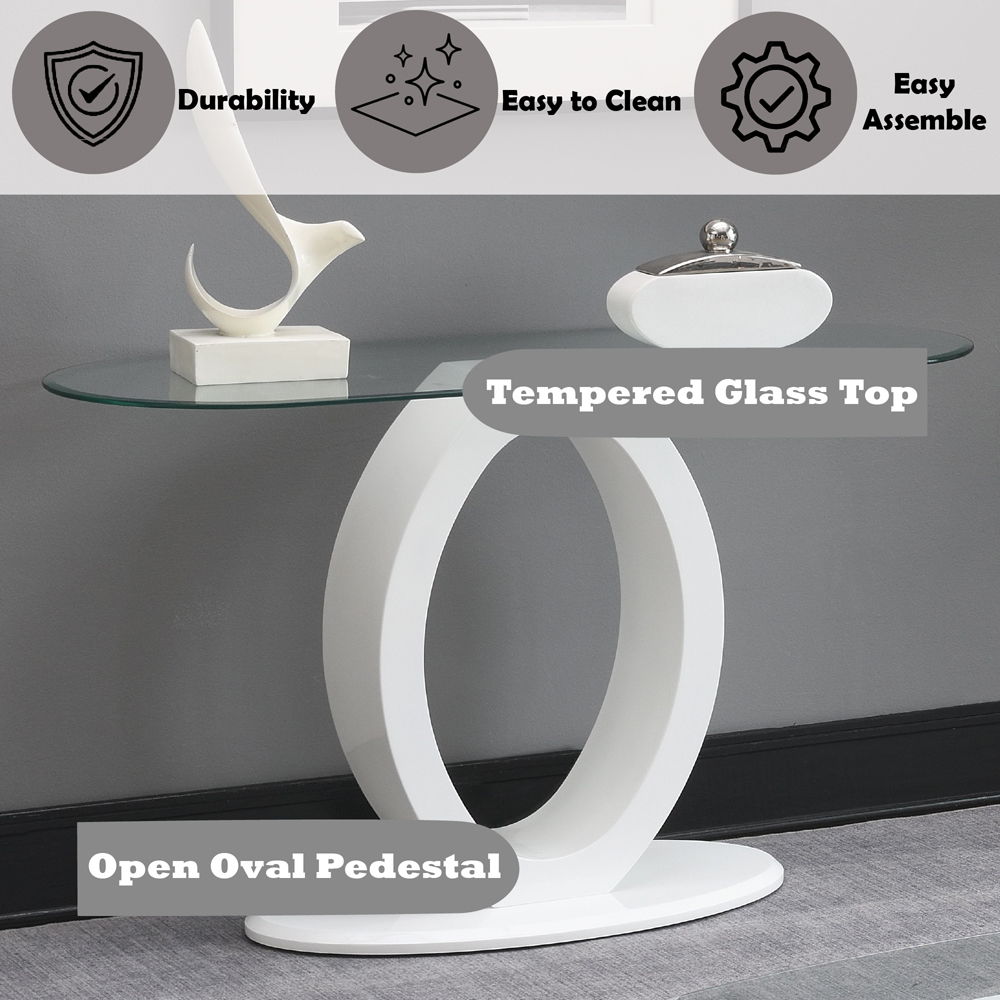 Larry - Sofa Table - Glass Top, White High Gloss Finish, white