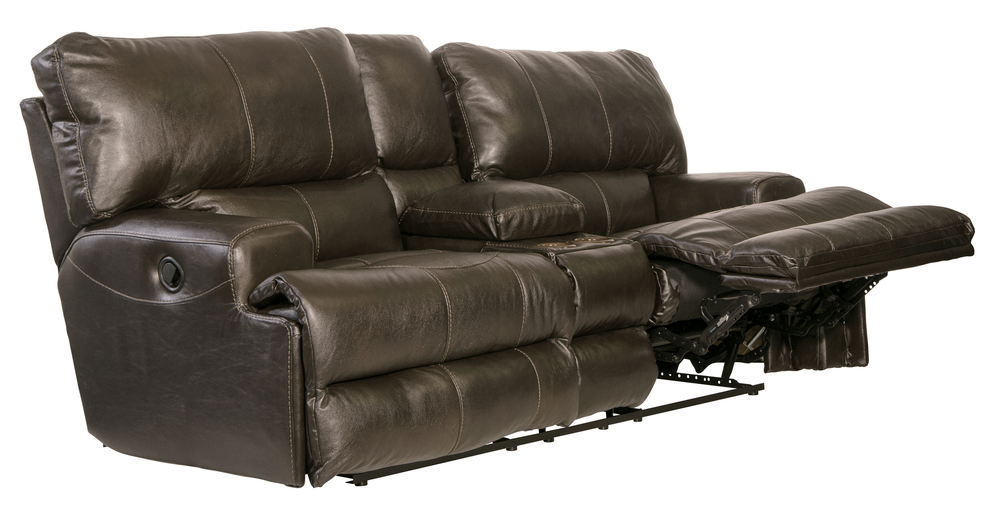 Wembley - Italian Leather Match Lay Flat Reclining Console Loveseat - Steel