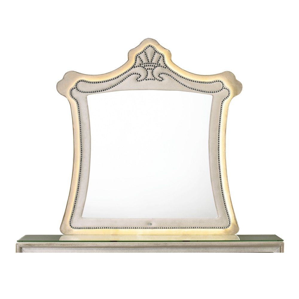 Lucienne - Mirror With LED - Beige Velvet, beige, view 6