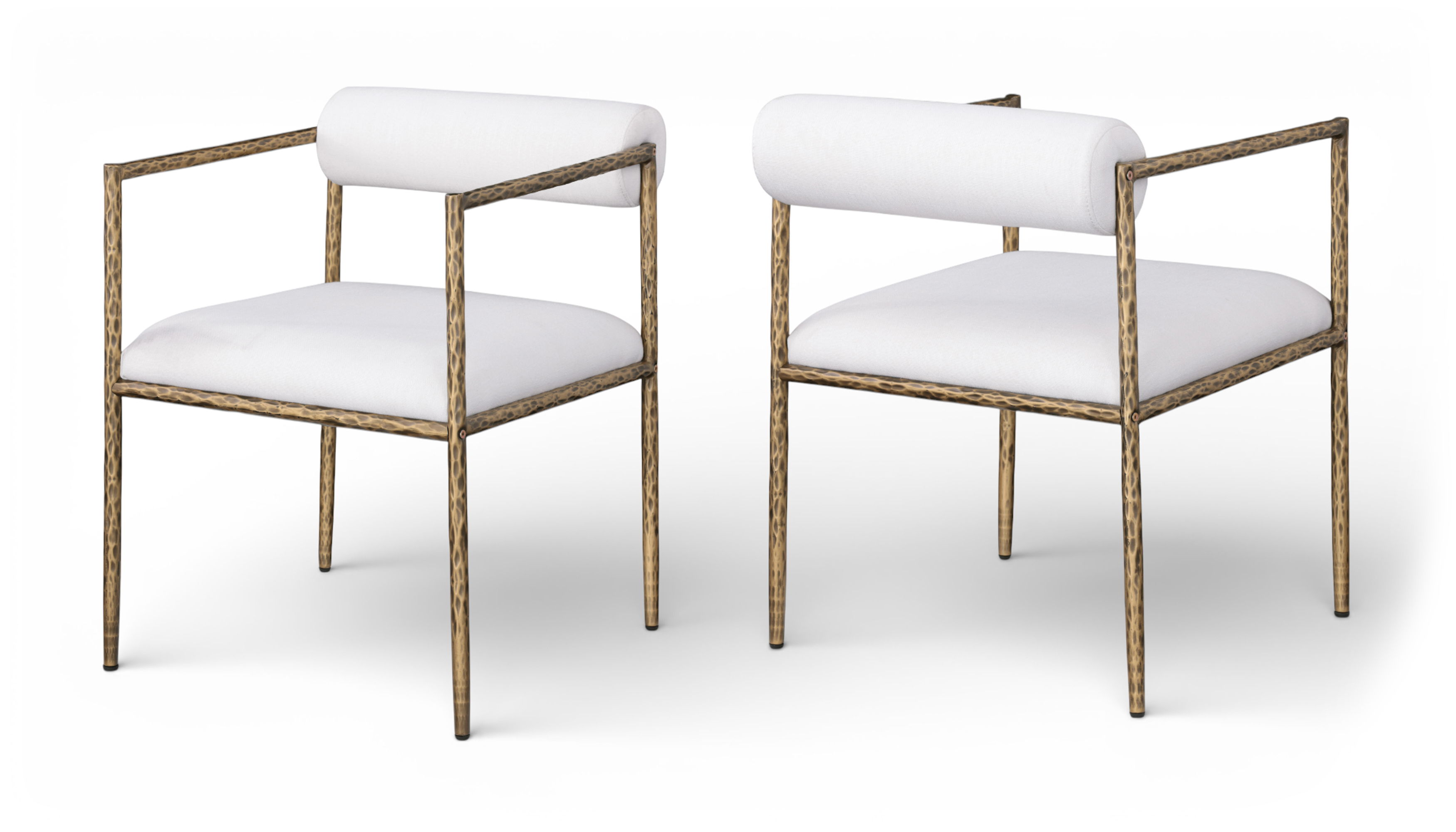 Axis - Linen Textured Fabric Upholstered Dining Chair (Set of 2) - Cream / Powder Coated Brushed Brass