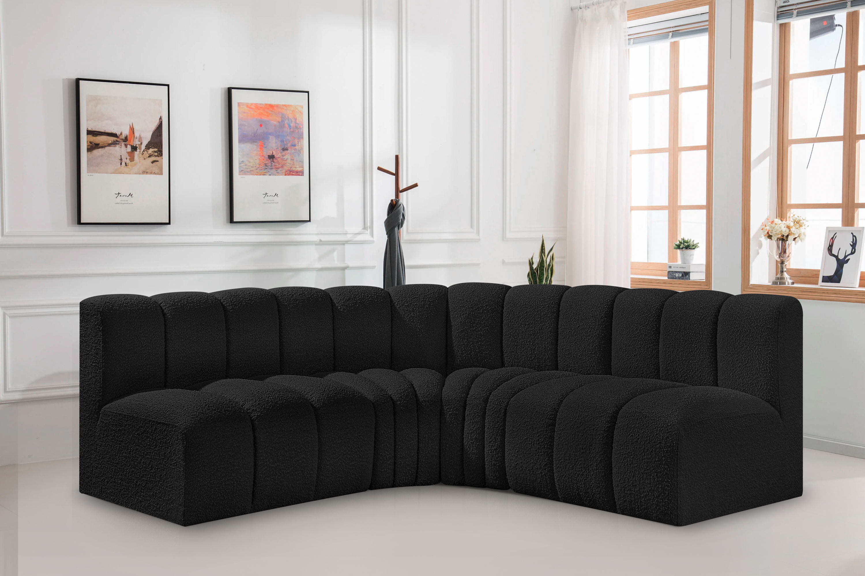 Arc - Boucle Fabric 4 Piece Corner Modular Sofa - Black