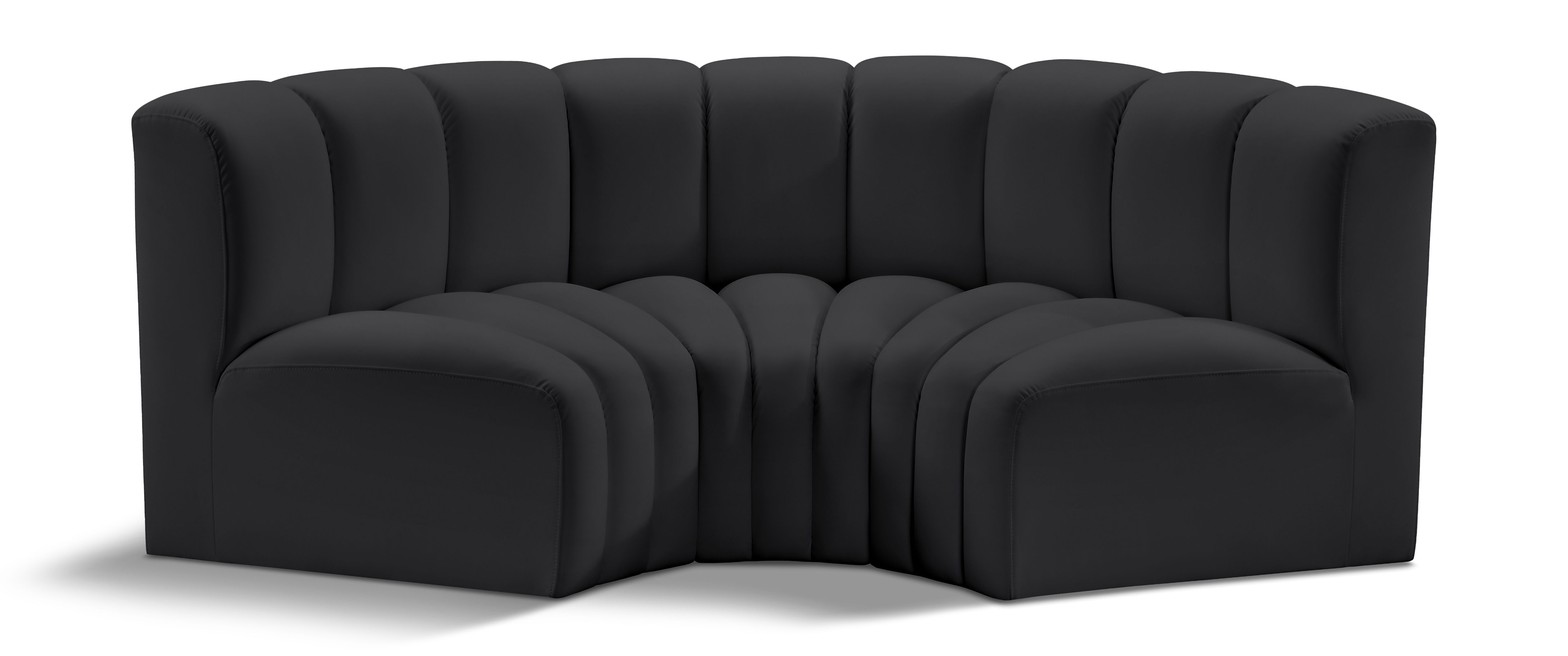 Arc - Faux Leather 3 Piece Modular U-Shaped Sofa - Black