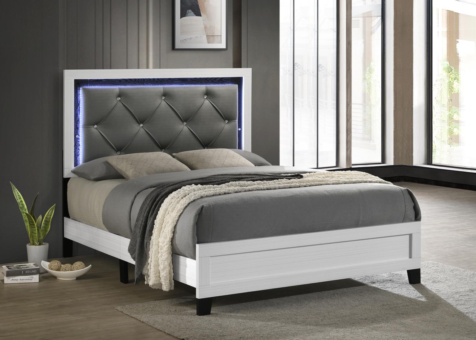 B388 - LED Queen Bed - White