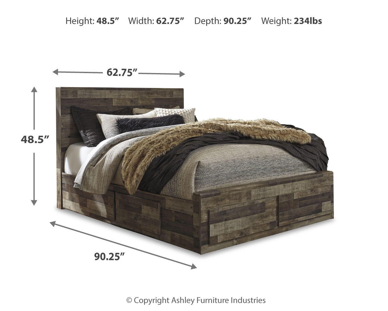 Ashley Furniture Derekson - Queen Panel Bed With 4 Storage Drawers - Multi Gray - Image 6