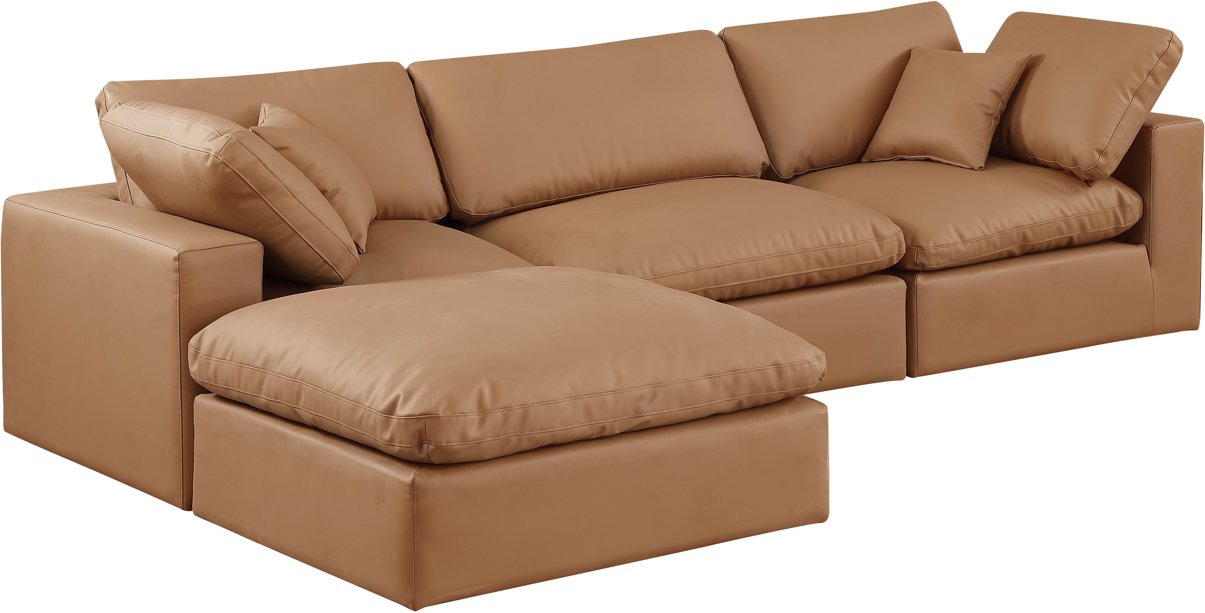 Comfy - 4 Piece Faux Leather Modular Sectional With Chaise - Cognac