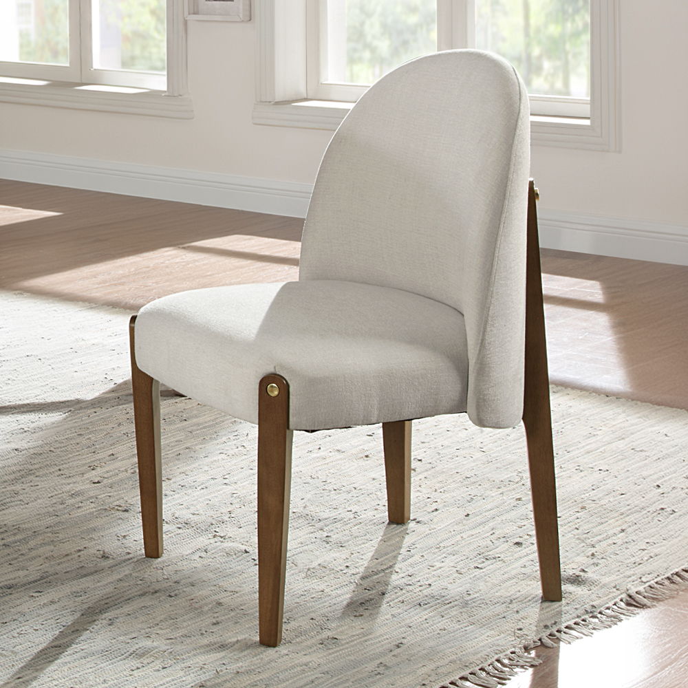 Gamarya - Side Chair (Set of 2) - White Fabric & Oak, white