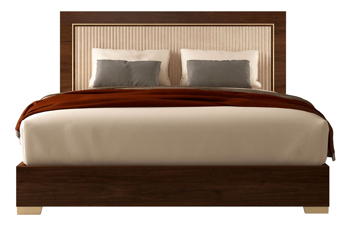 Eva - Upholstered Queen Size Bed - Dark Brown / Beige