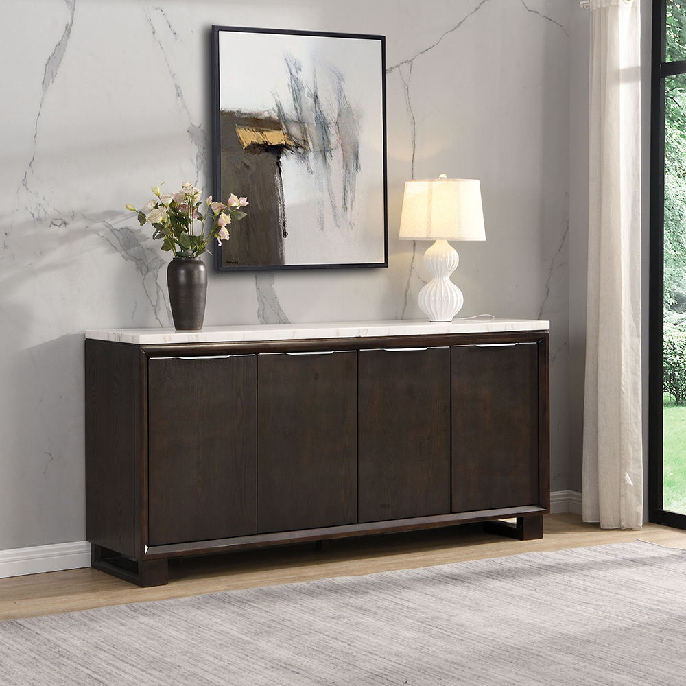 Edwyn - Server With Marble Top - Natural Marble Top & Espresso Finish, dark brown