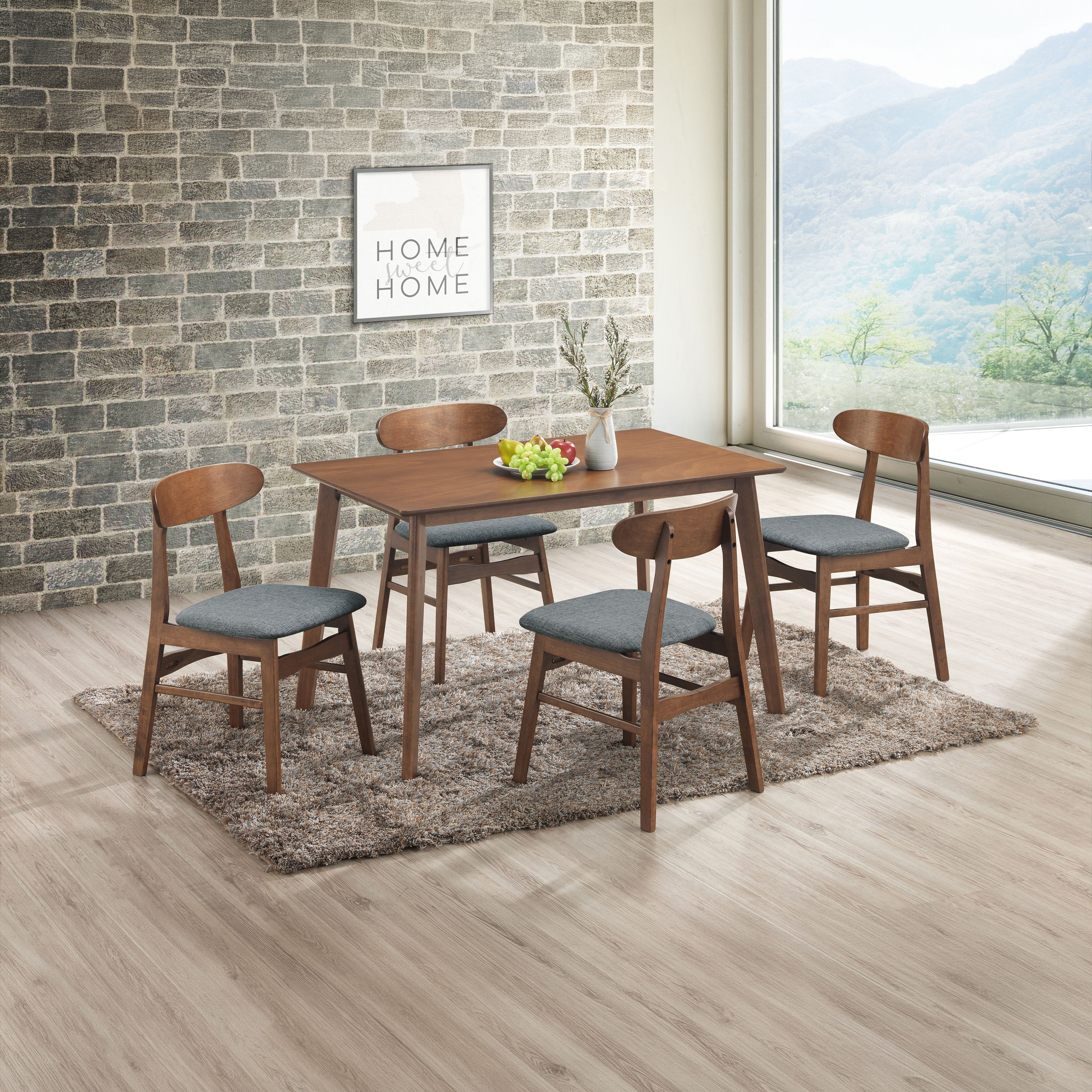 Morocco - 7 Piece Dining Room Set (Dining Table. 6 Chairs) - Walnut Brown / Dark Gray, light brown