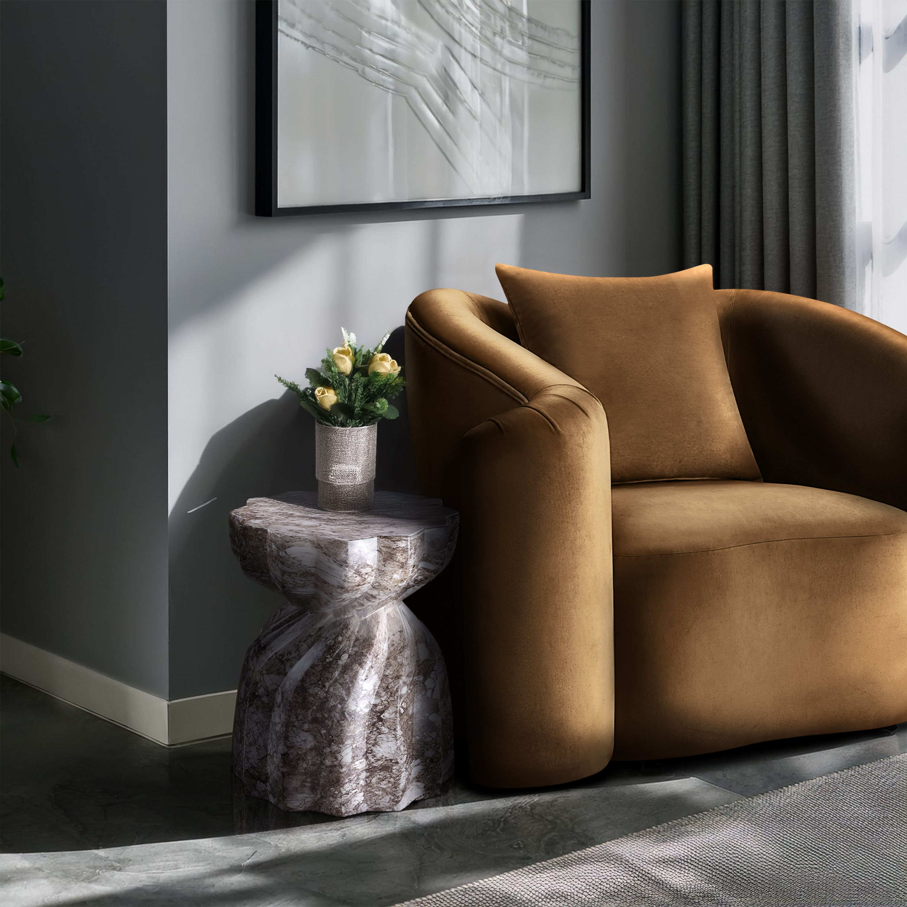Caserta - Marble Finish Concrete End Table - Brown