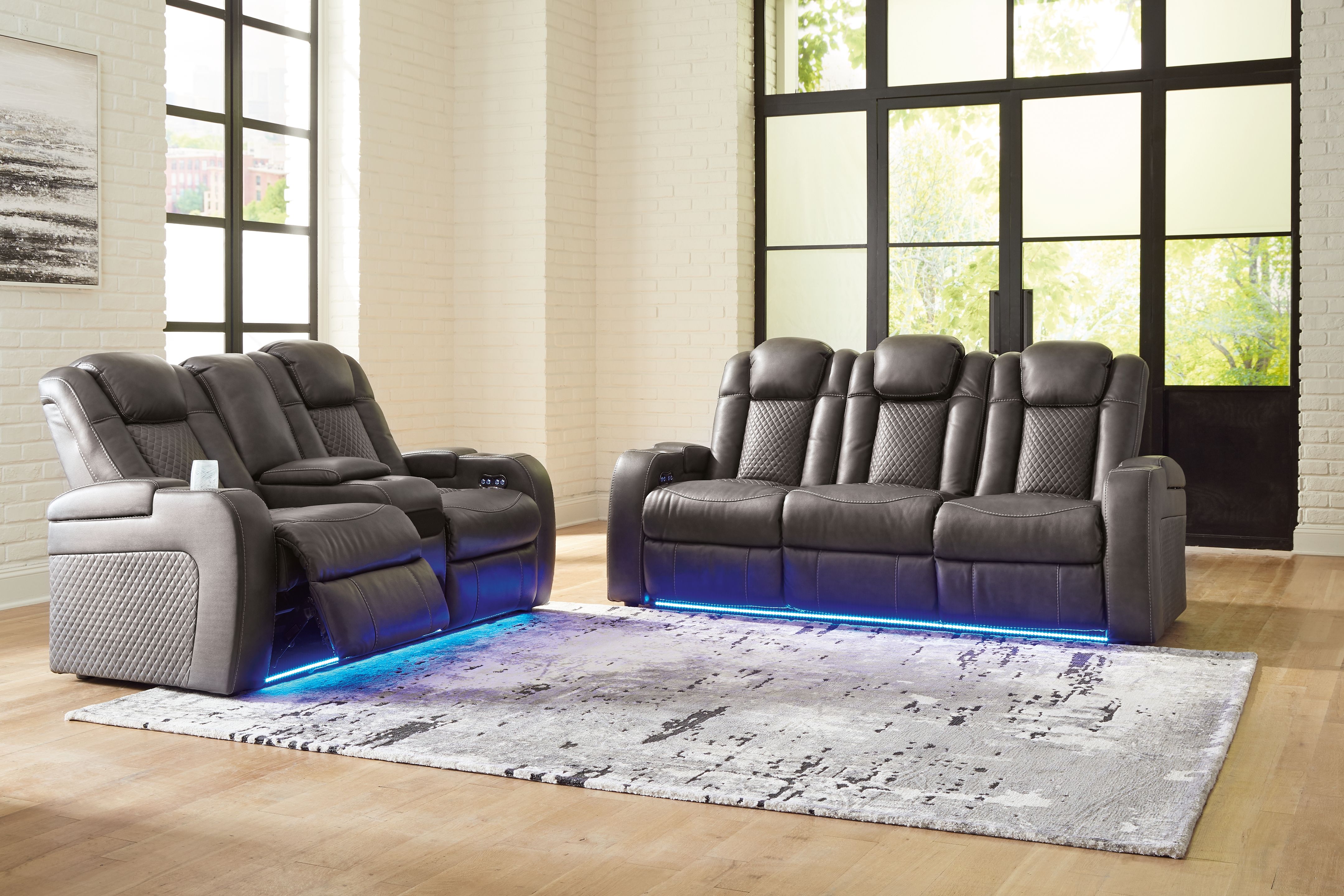 Fyne-Dyme - 2 Pc. - Power Reclining Sofa, Power Reclining Loveseat - Shadow