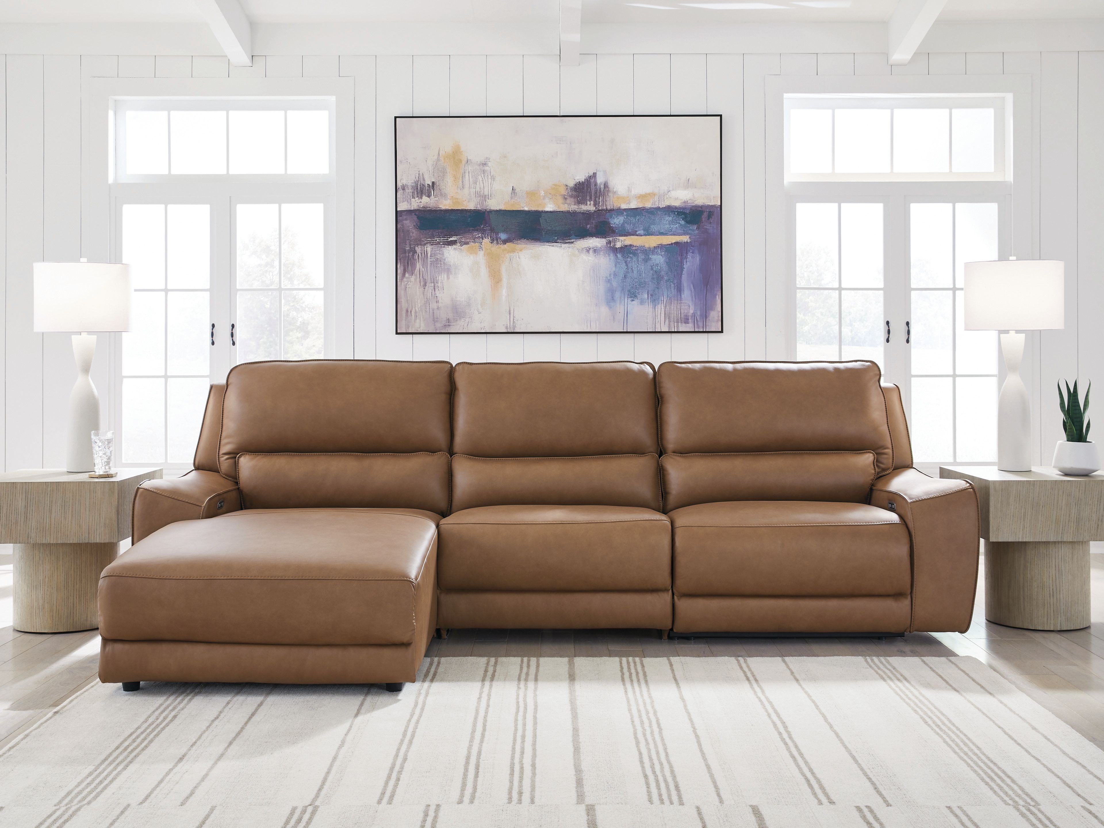 Ashley Furniture DeepWakes - 3-Piece Power Reclining Sofa With LAF Press Back Power Chaise - Caramel - Image 4