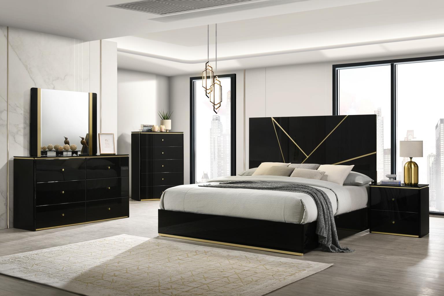 B120 - 3 Piece Bedroom Set (Queen Bed Frame, Dresser, Mirror) - Black