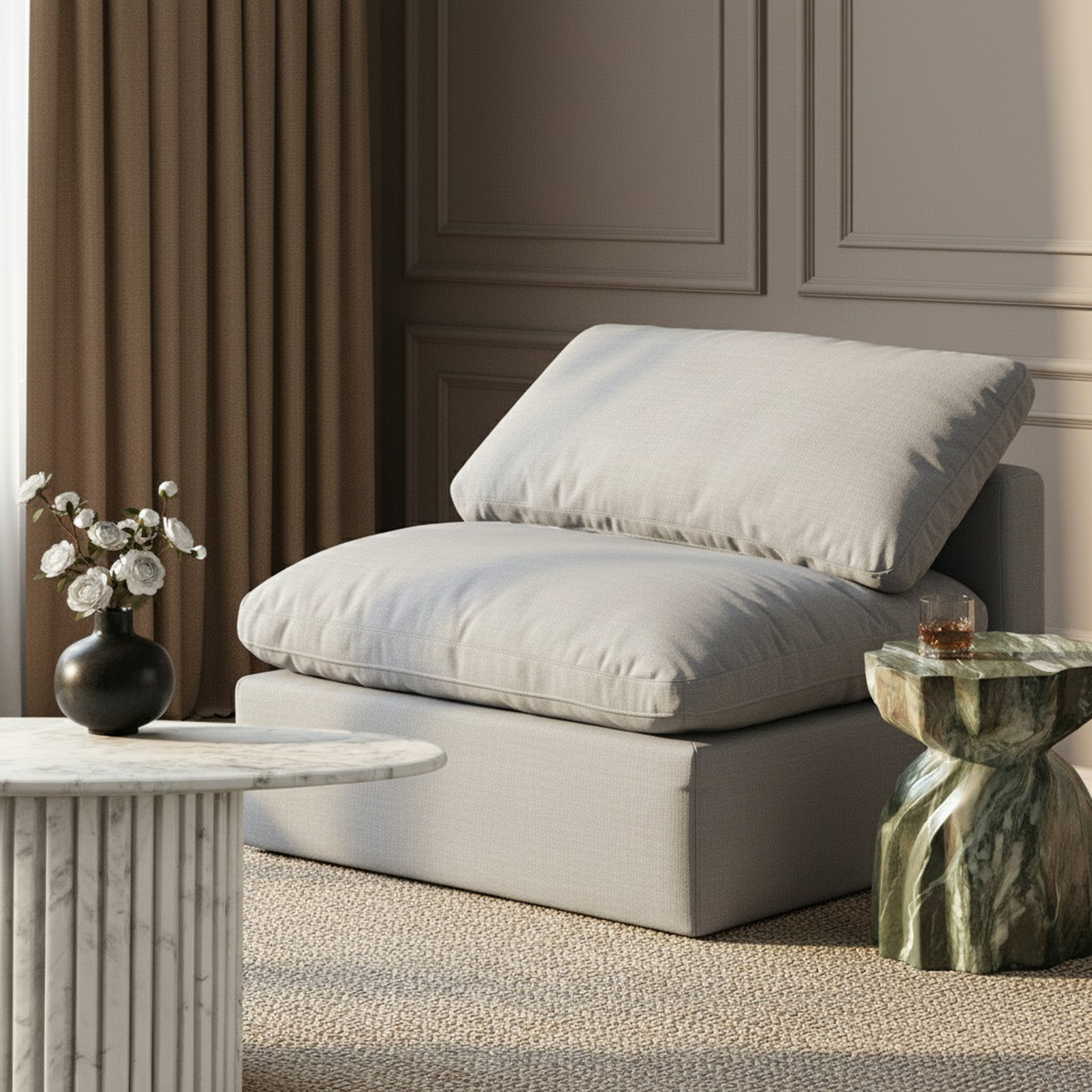 Indulge - Linen Armless Chair - Gray