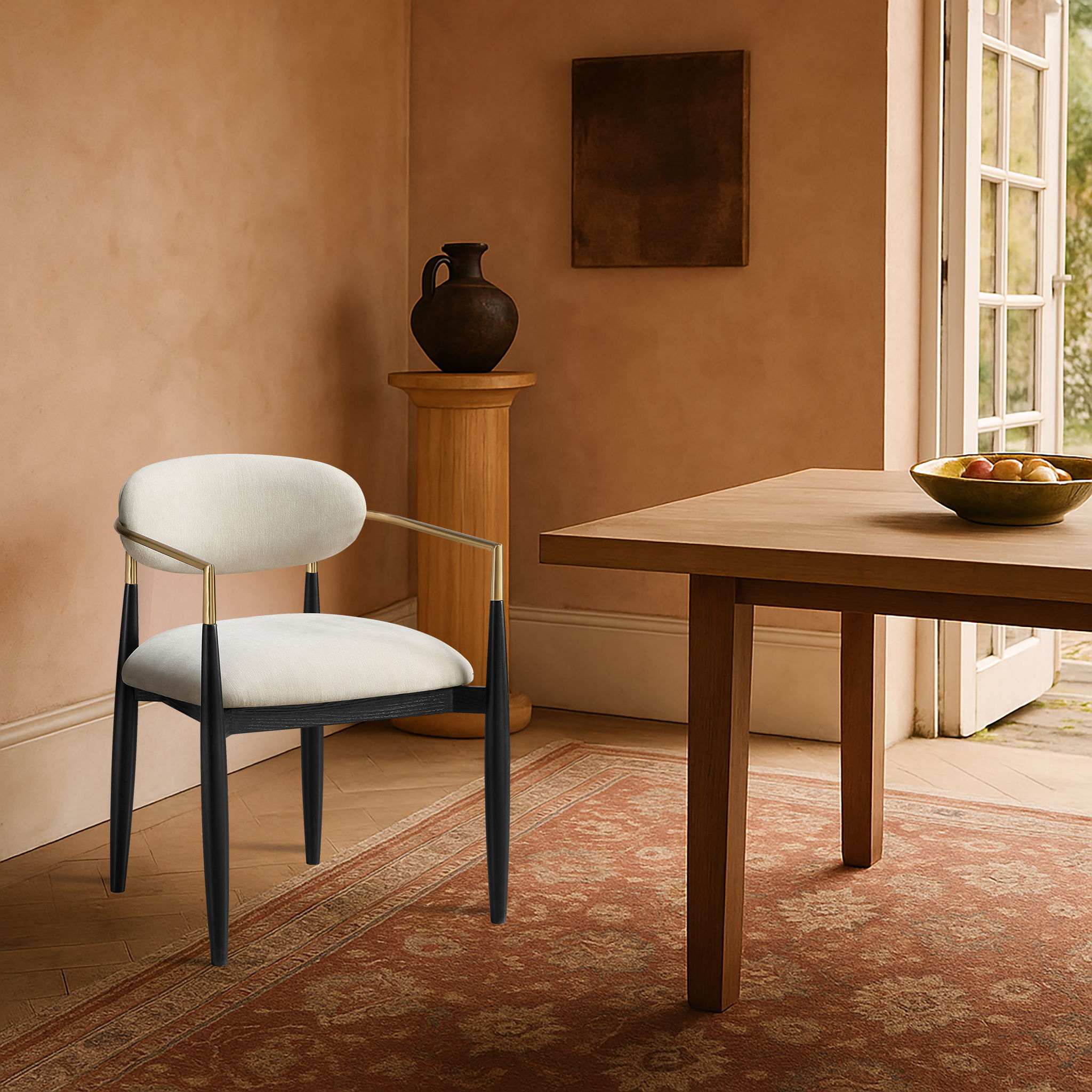 Riccio - Performance Fabric Dining Arm Chair (Set of 2) - Beige