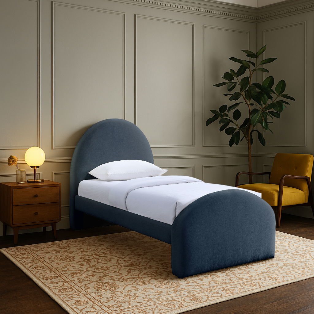 Andaz - Chenille Fabric Upholstered Twin Bed - Navy