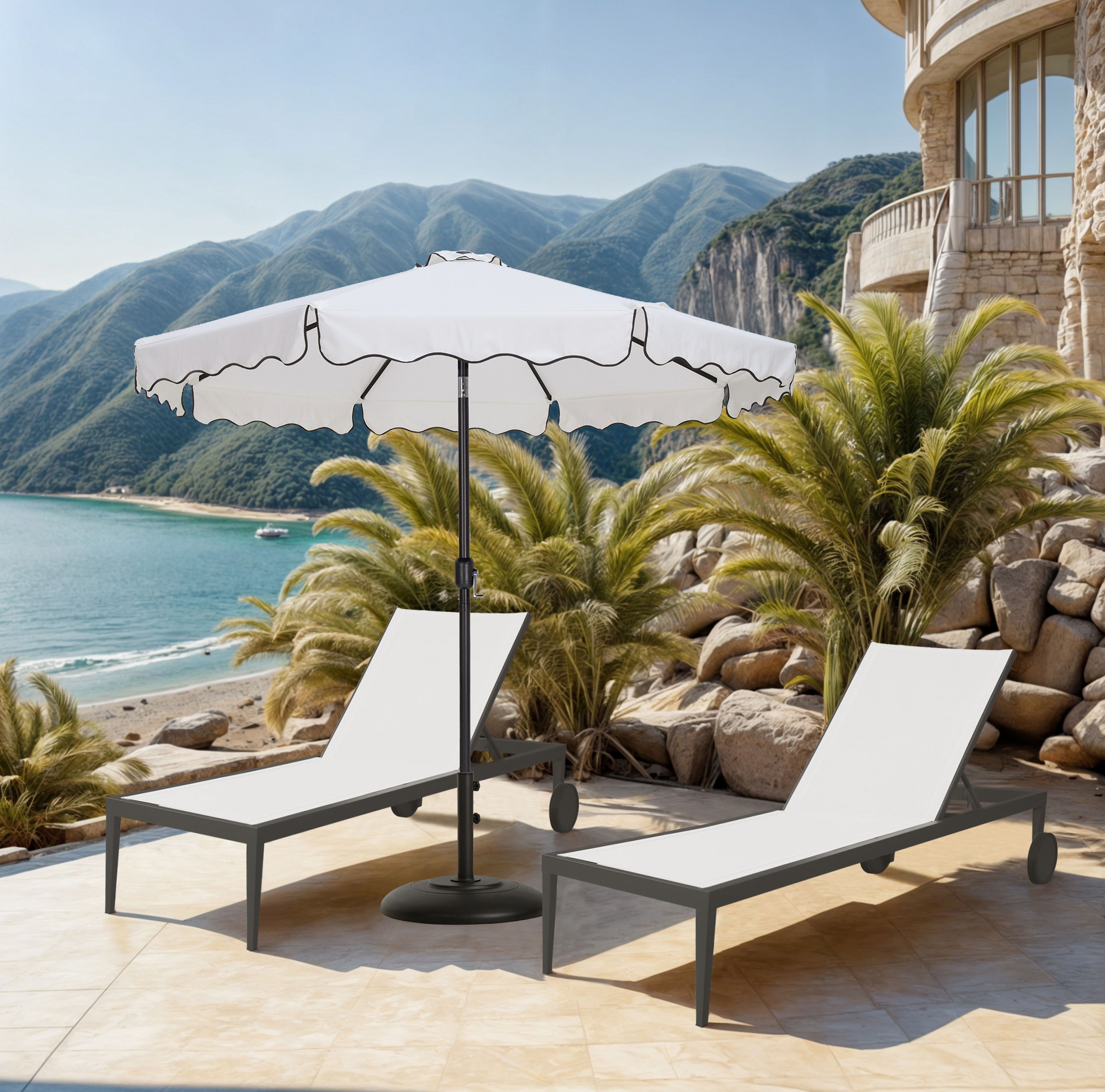 Amalfi - Aluminum Patio Umbrella with Base - White / Matte Black