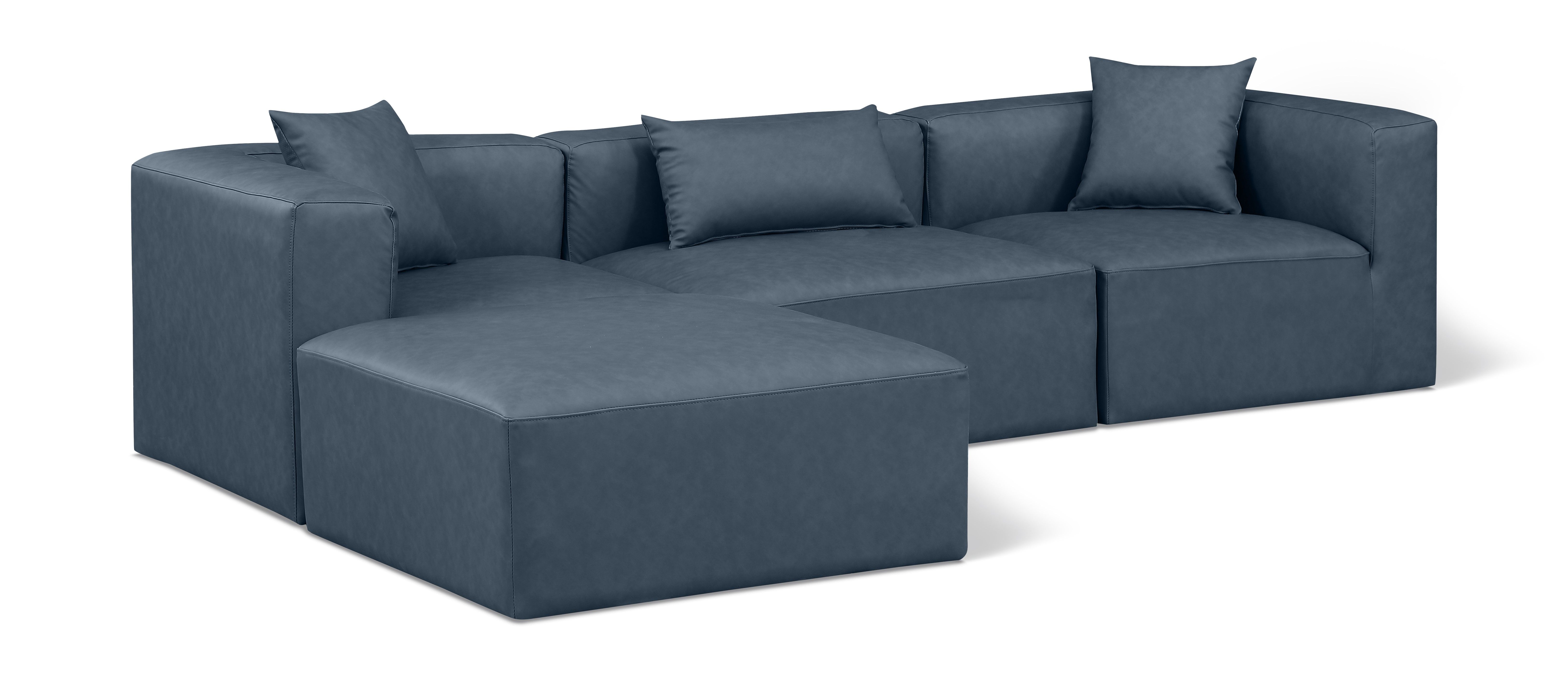 Cube - 4 Piece Modular Sectional With Chaise - Navy Blue